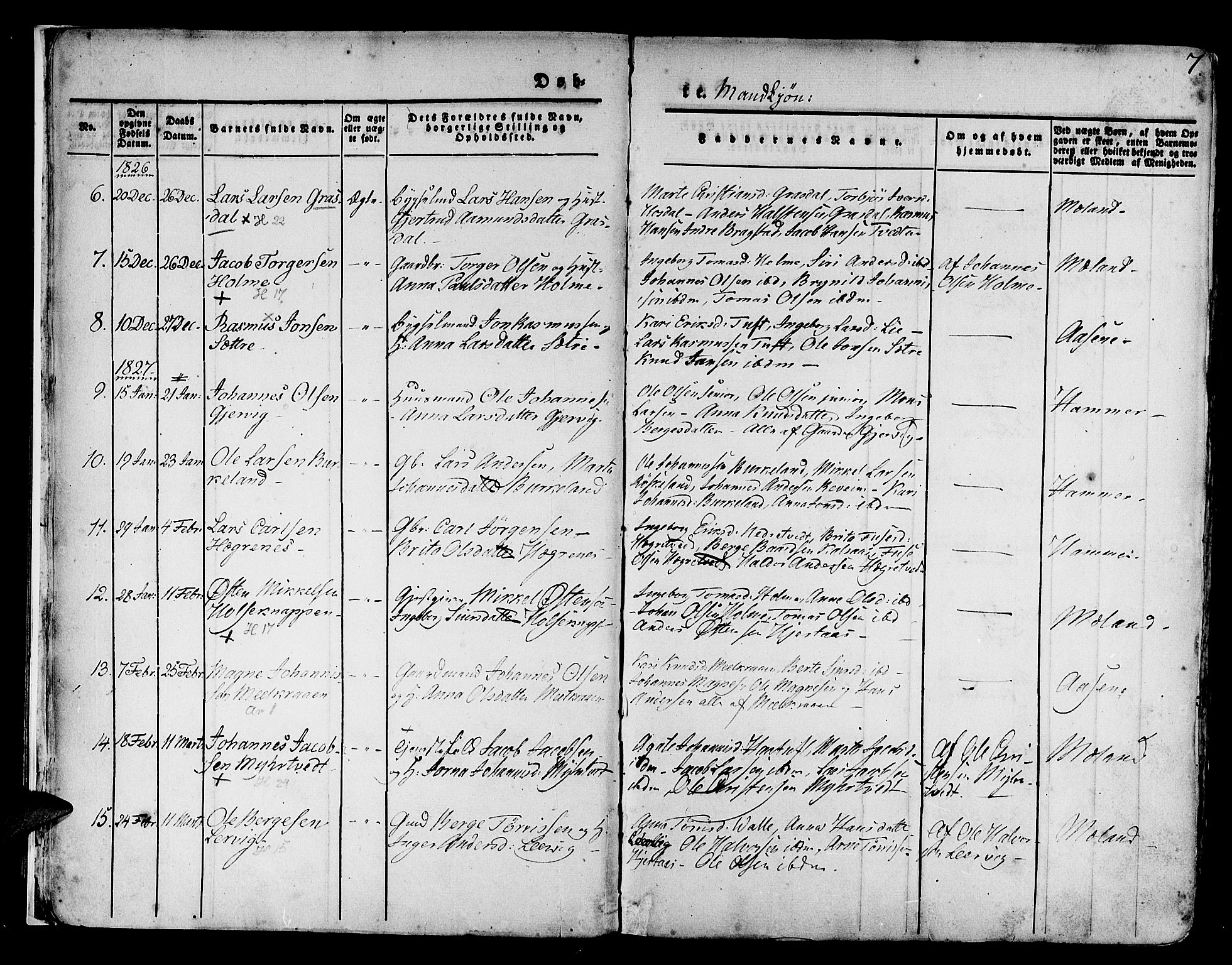 Hamre sokneprestembete, SAB/A-75501/H/Ha/Haa/Haaa/L0011: Parish register (official) no. A 11, 1826-1834, p. 7