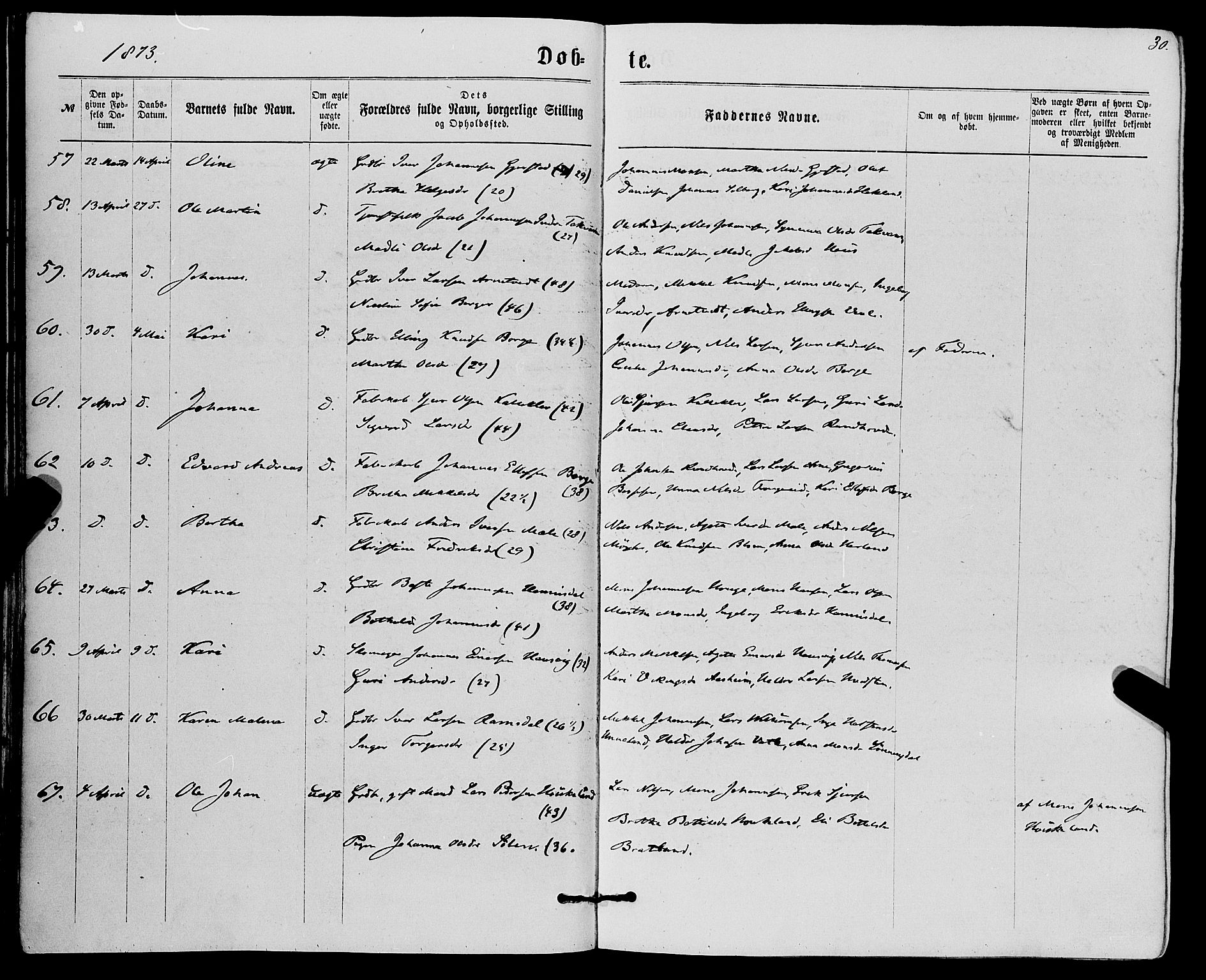 Haus sokneprestembete, SAB/A-75601/H/Haa: Parish register (official) no. A 18, 1871-1877, p. 30