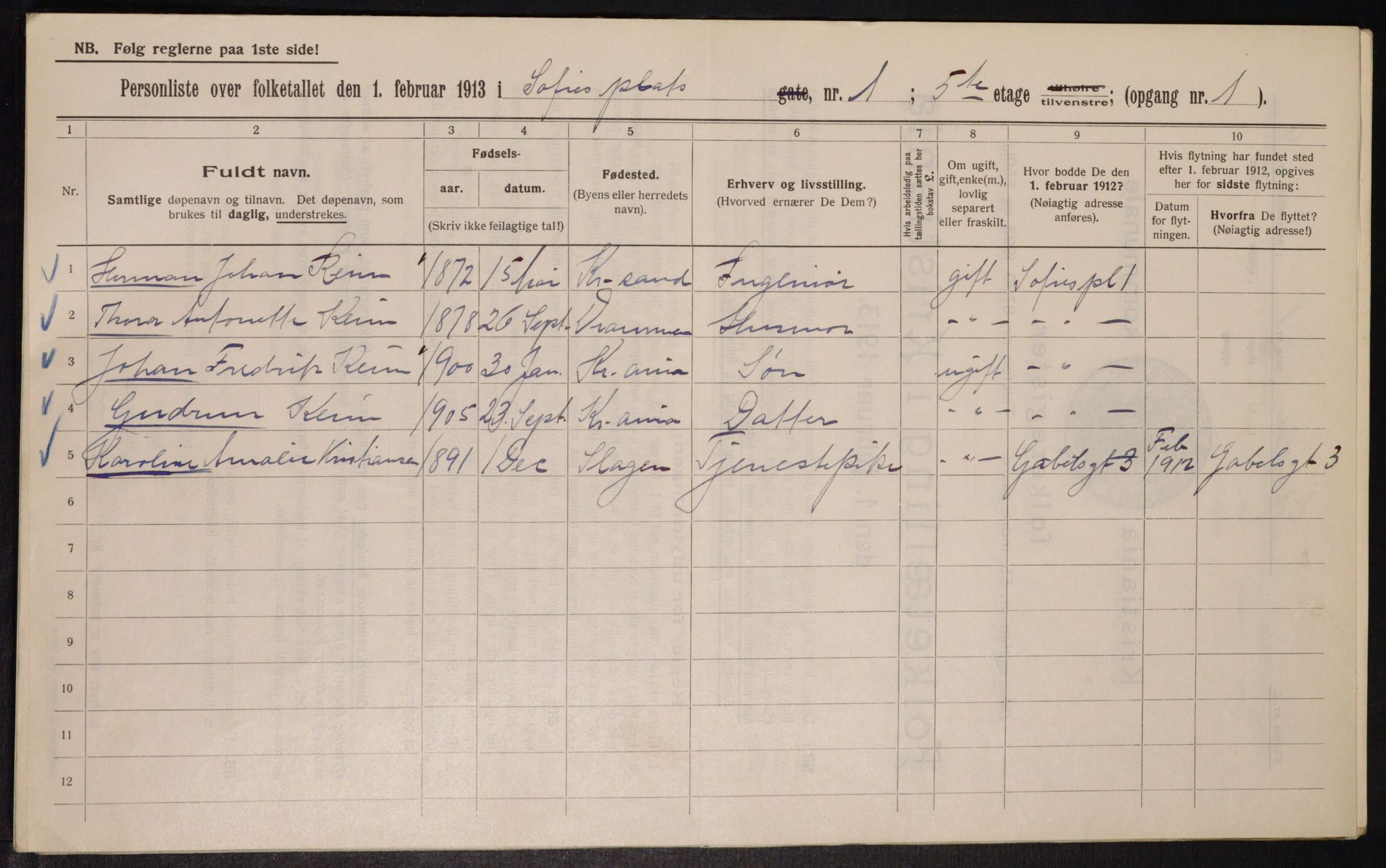 OBA, Municipal Census 1913 for Kristiania, 1913, p. 99361