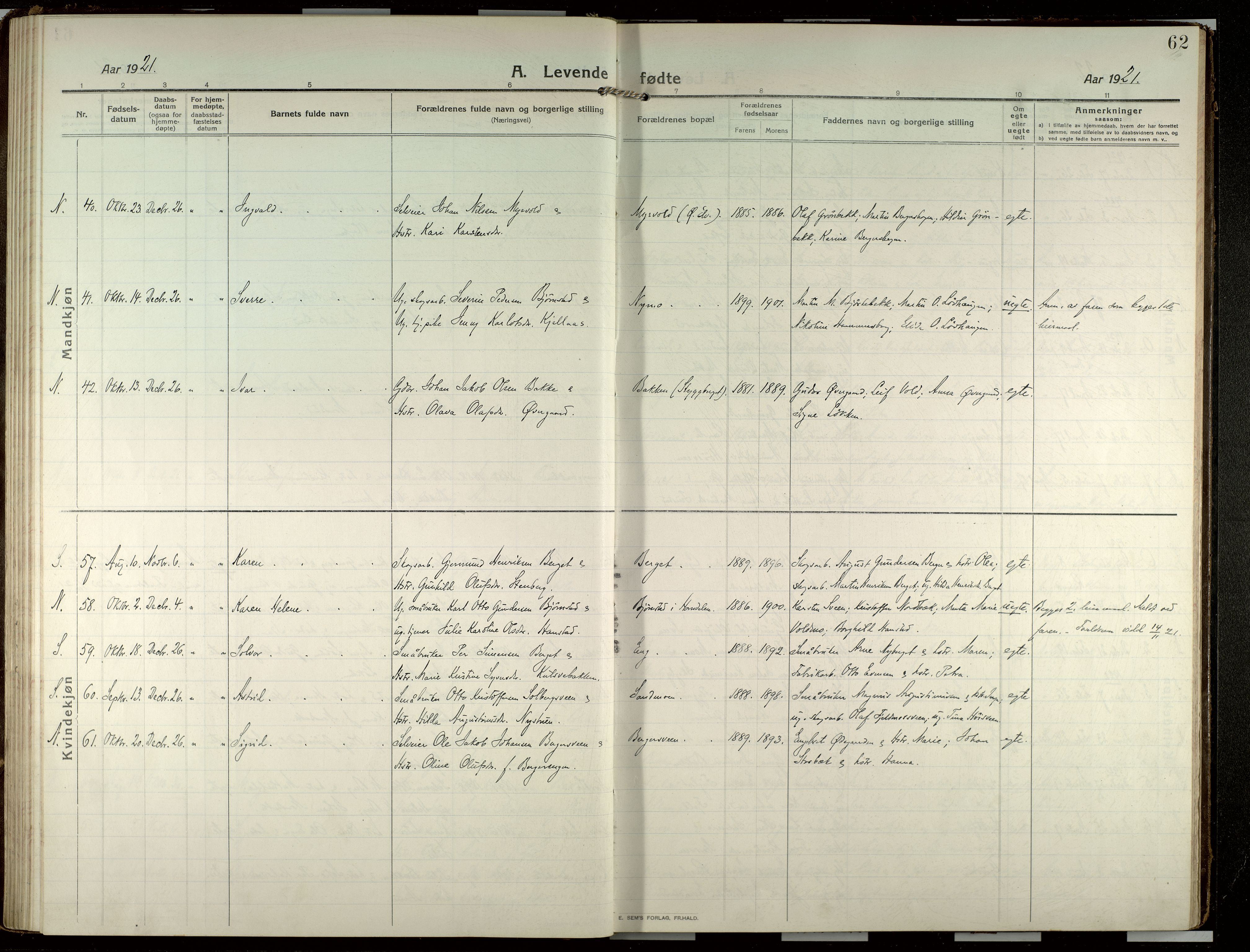 Elverum prestekontor, AV/SAH-PREST-044/H/Ha/Haa/L0022: Parish register (official) no. 22, 1913-1924, p. 62