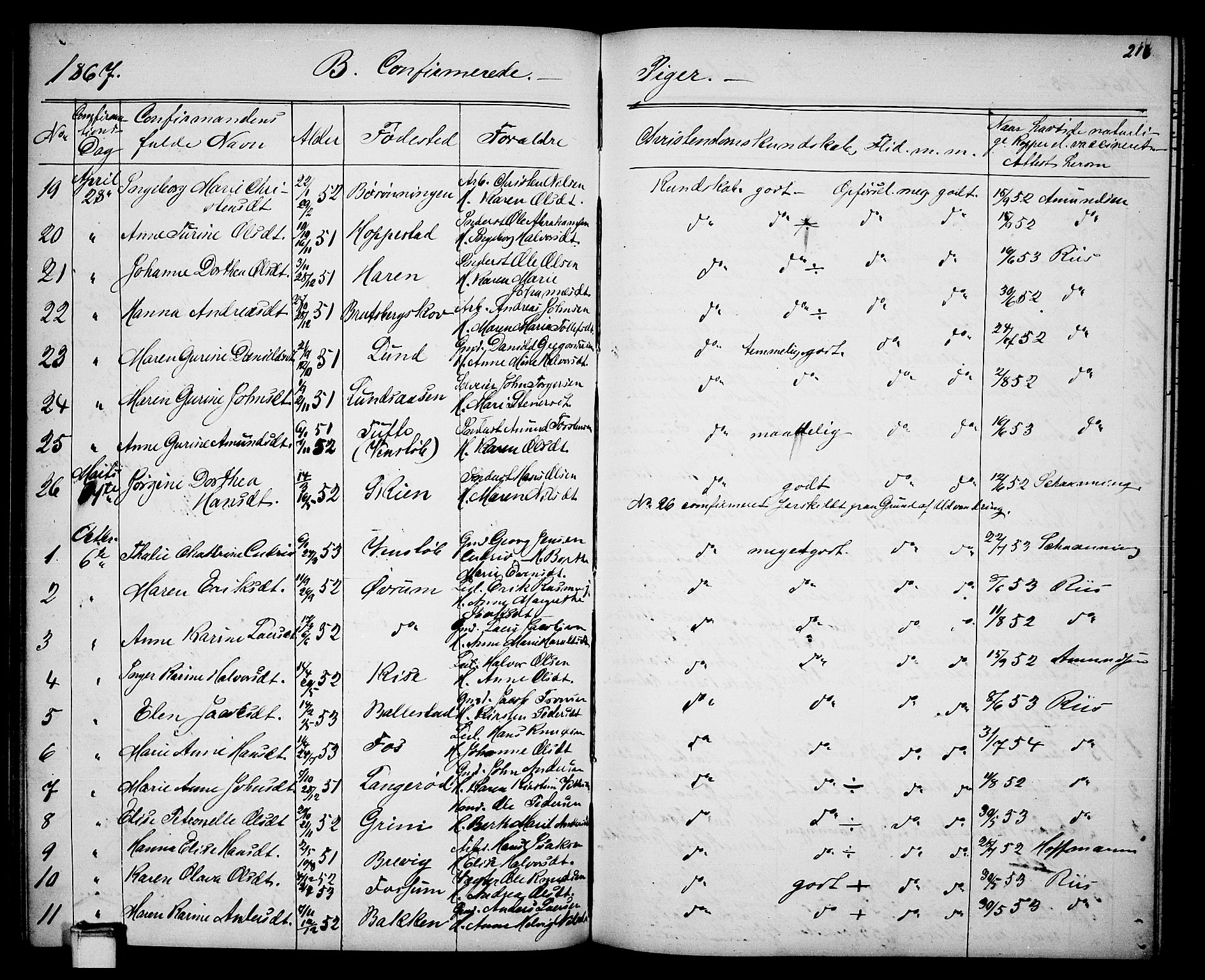 Gjerpen kirkebøker, SAKO/A-265/G/Ga/L0001: Parish register (copy) no. I 1, 1864-1882, p. 213