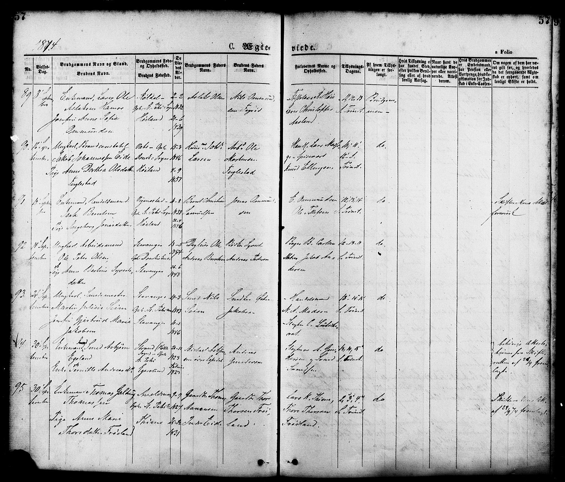 St. Petri sokneprestkontor, AV/SAST-A-101813/001/30/30BA/L0010: Parish register (official) no. A 10, 1869-1878, p. 57