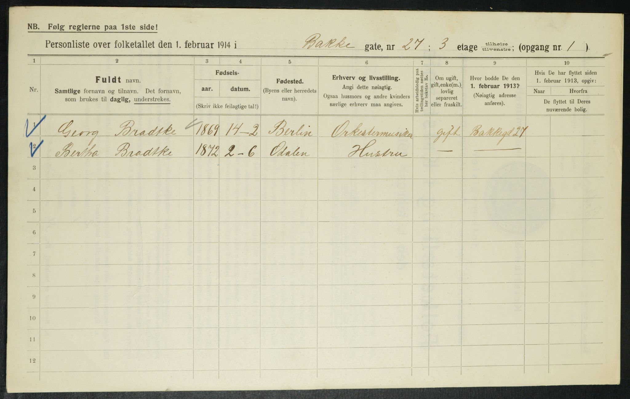 OBA, Municipal Census 1914 for Kristiania, 1914, p. 3046