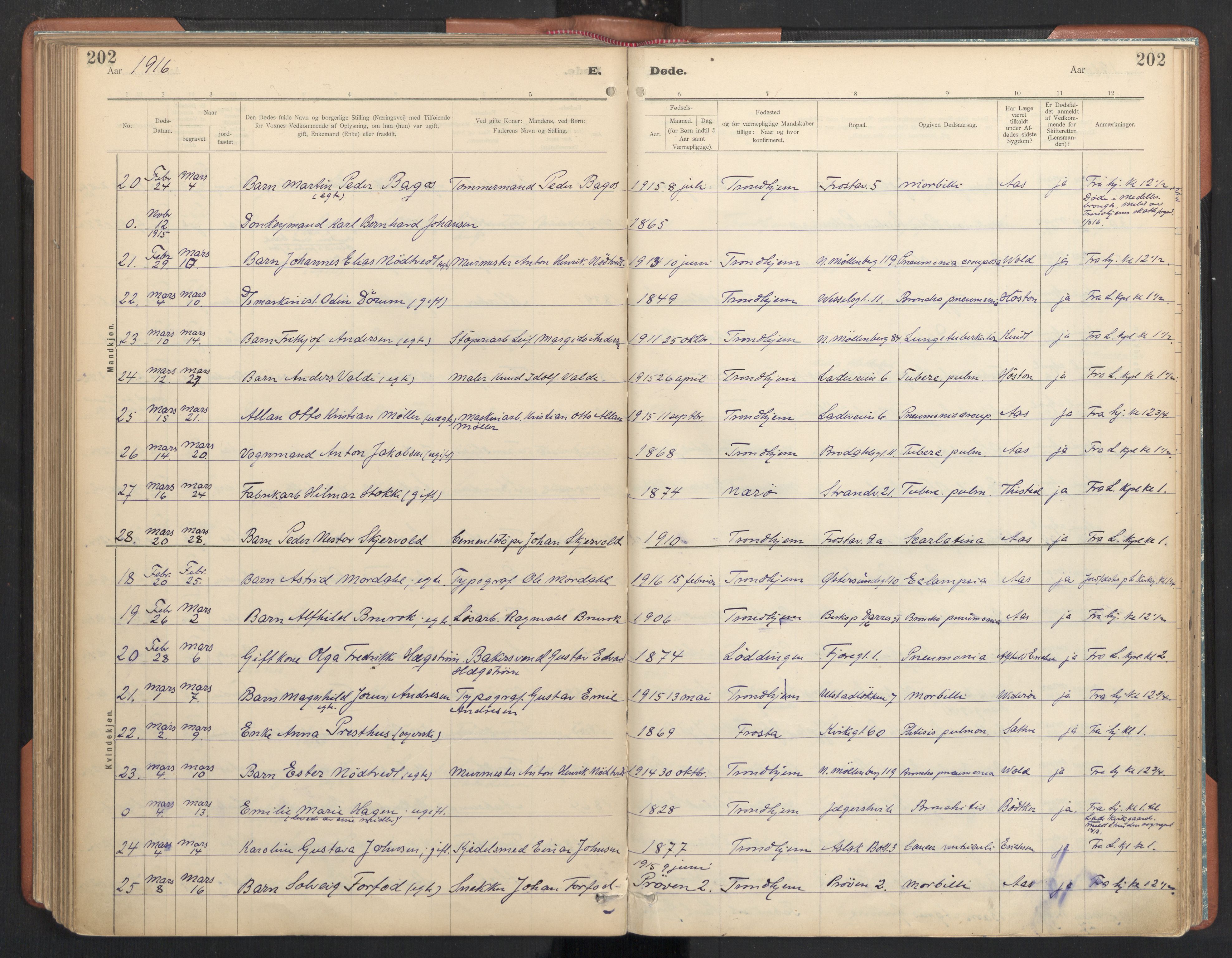 Ministerialprotokoller, klokkerbøker og fødselsregistre - Sør-Trøndelag, AV/SAT-A-1456/605/L0244: Parish register (official) no. 605A06, 1908-1954, p. 202