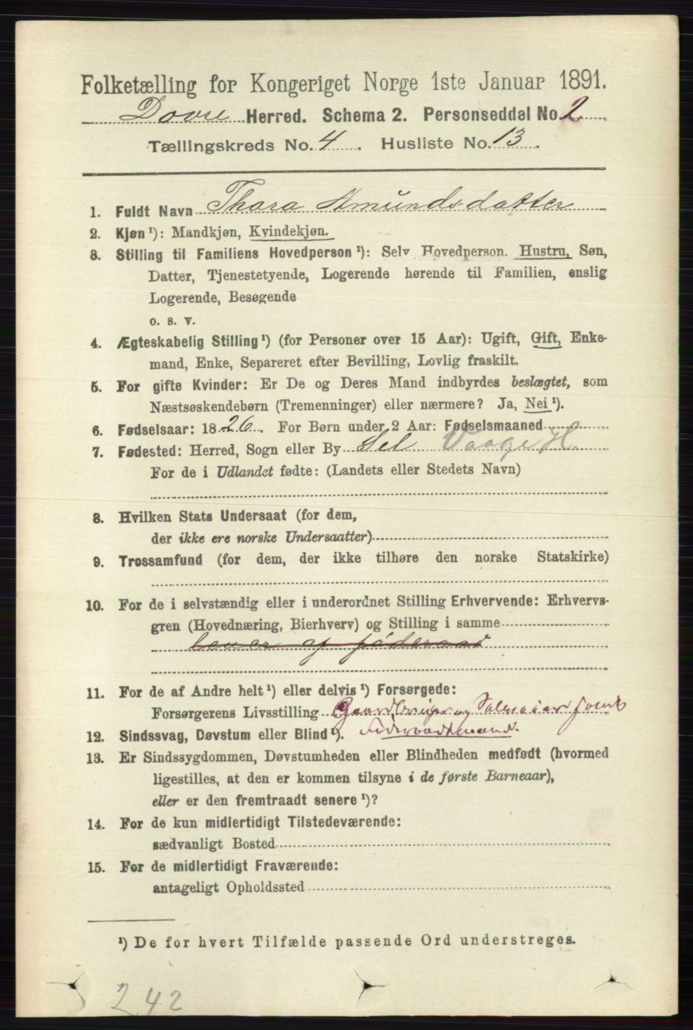 RA, 1891 census for 0511 Dovre, 1891, p. 2039