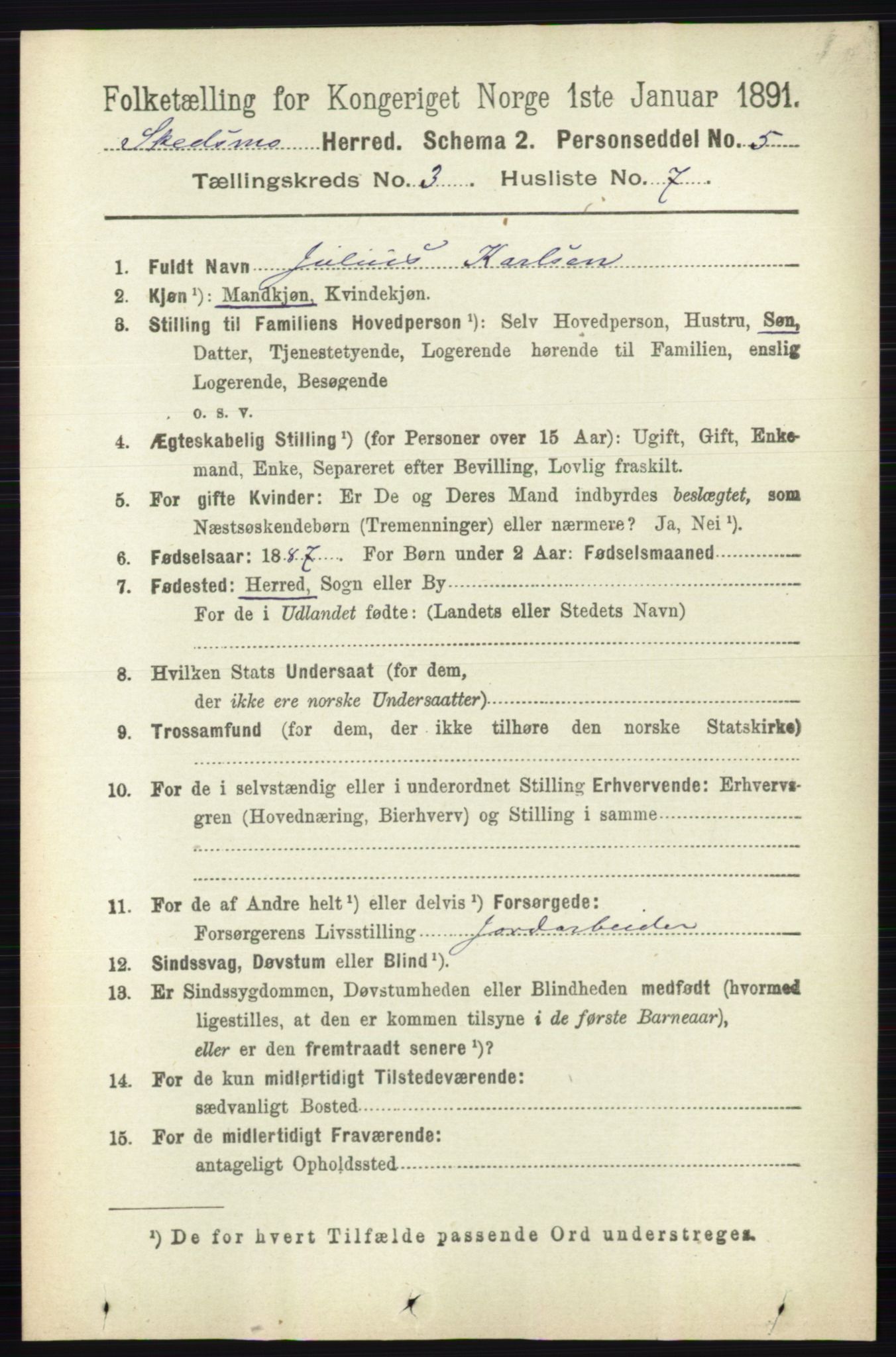 RA, 1891 census for 0231 Skedsmo, 1891, p. 1345