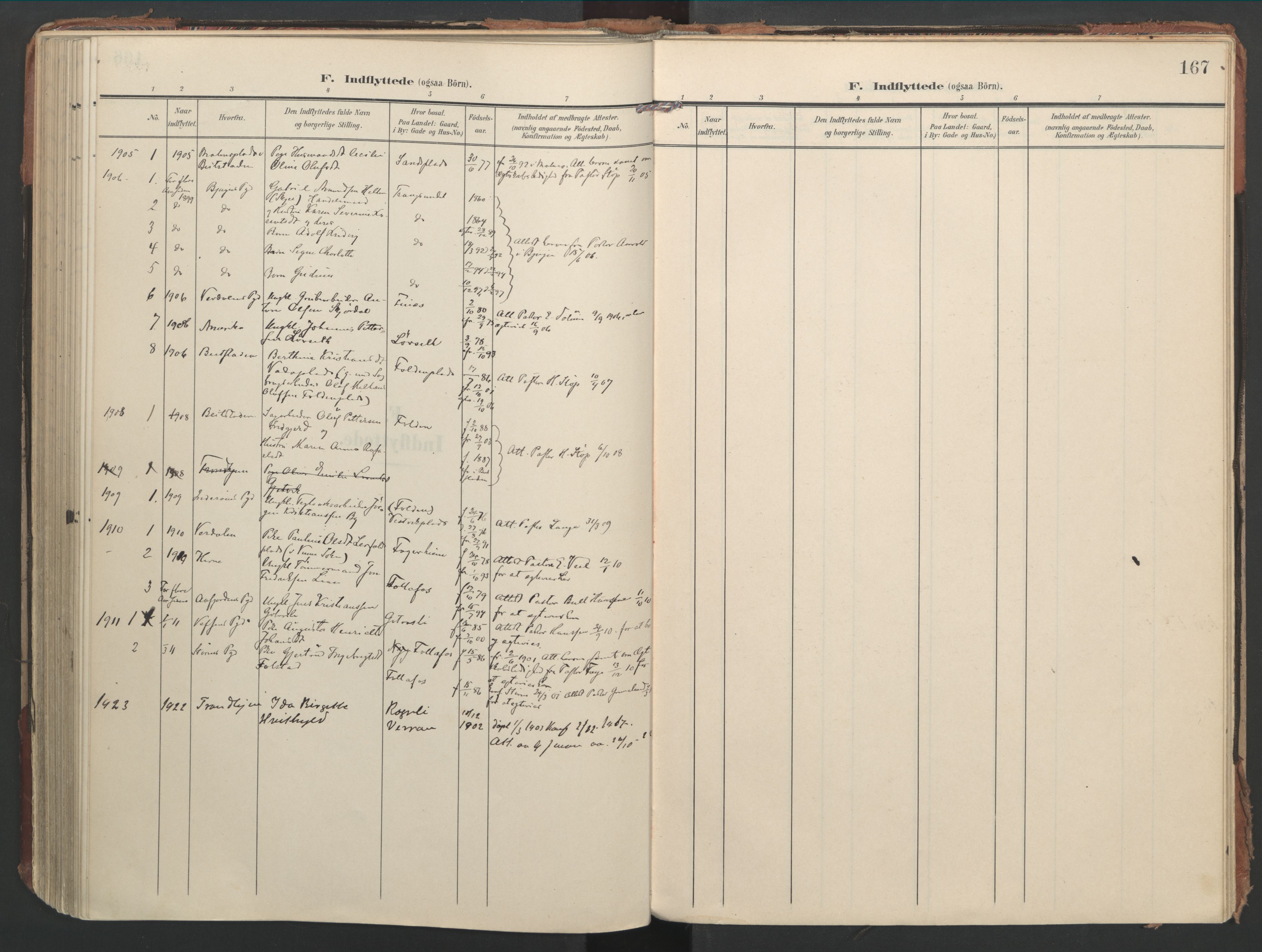 Ministerialprotokoller, klokkerbøker og fødselsregistre - Nord-Trøndelag, SAT/A-1458/744/L0421: Parish register (official) no. 744A05, 1905-1930, p. 167