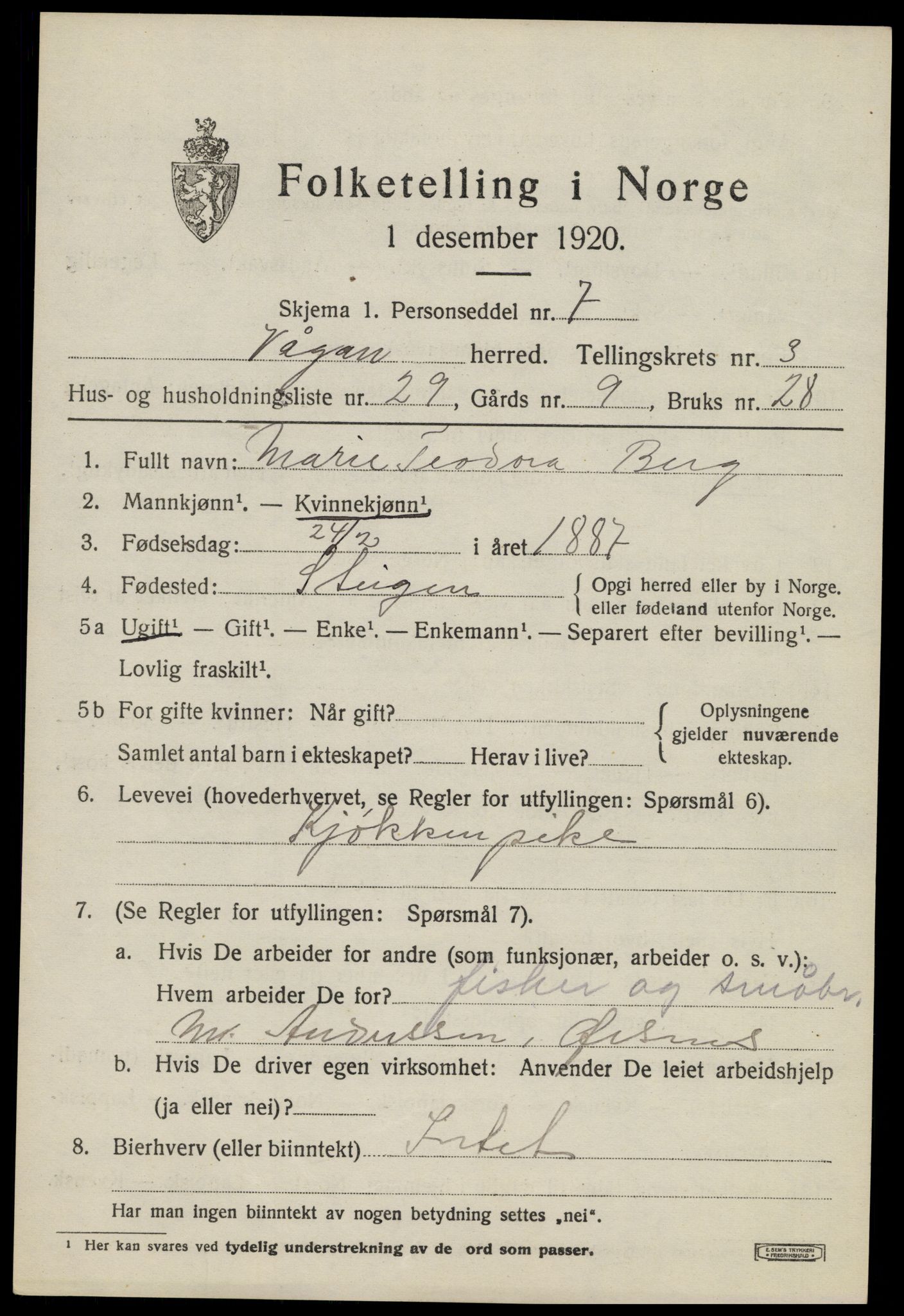 SAT, 1920 census for Vågan, 1920, p. 2939