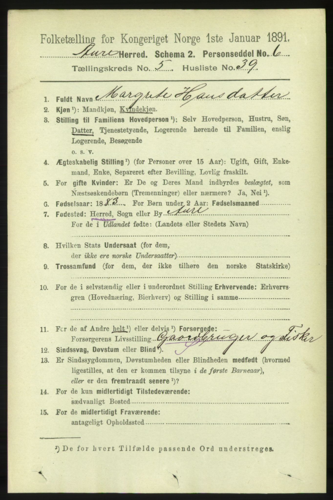 RA, 1891 census for 1569 Aure, 1891, p. 2961