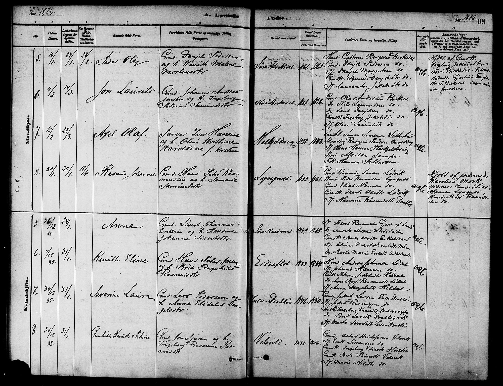 Ministerialprotokoller, klokkerbøker og fødselsregistre - Møre og Romsdal, AV/SAT-A-1454/511/L0141: Parish register (official) no. 511A08, 1878-1890, p. 98