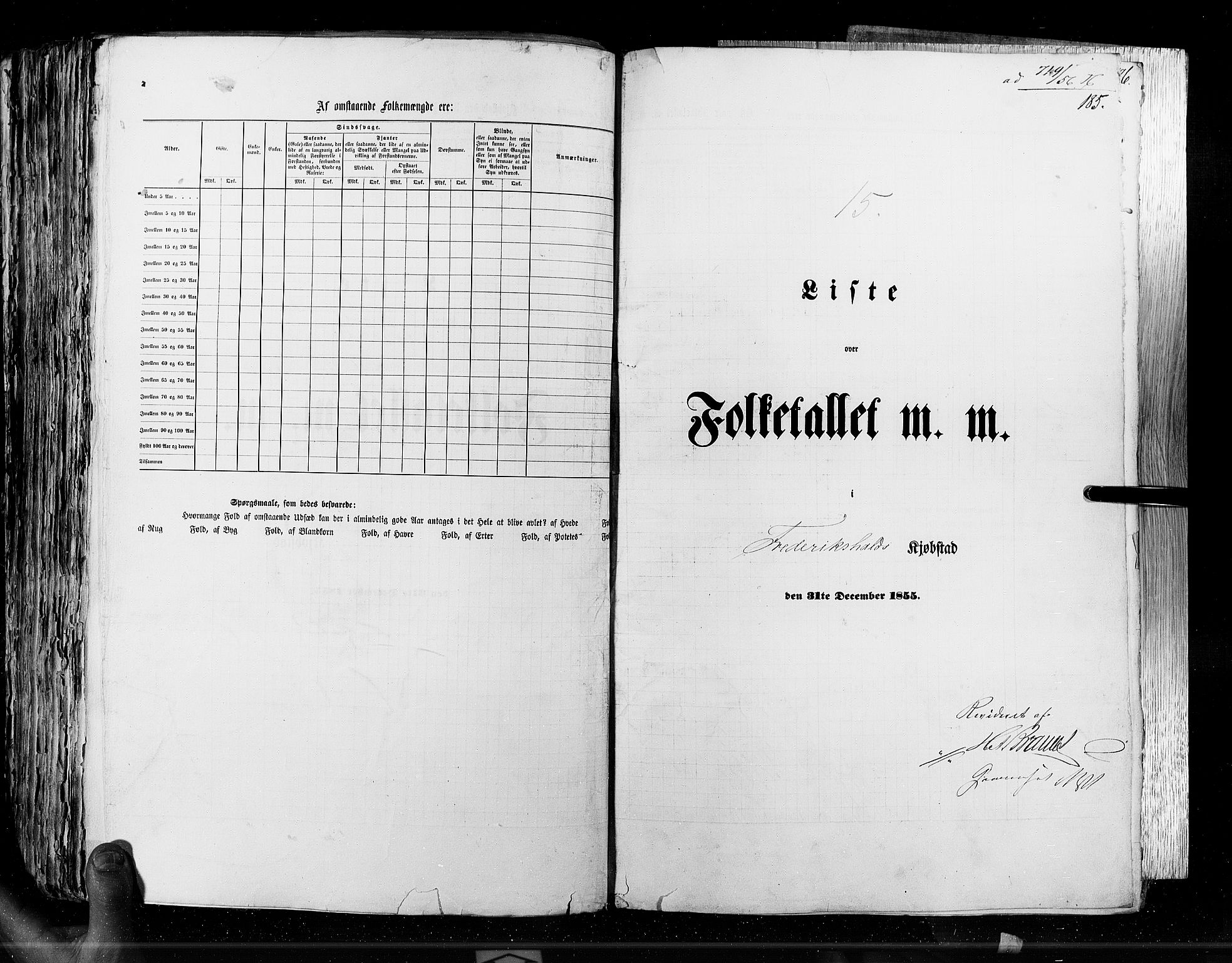 RA, Census 1855, vol. 7: Fredrikshald-Kragerø, 1855, p. 185