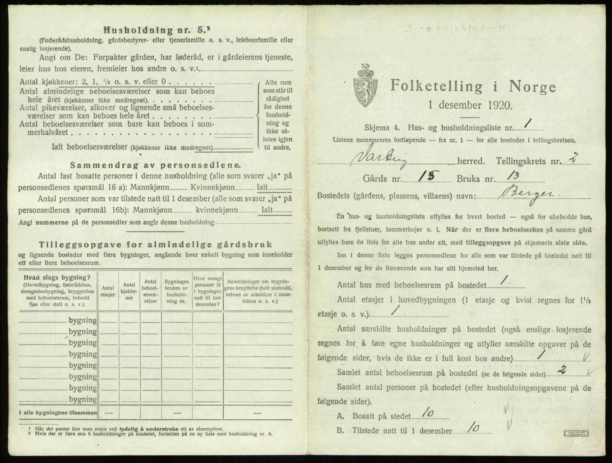 SAO, 1920 census for Varteig, 1920, p. 144