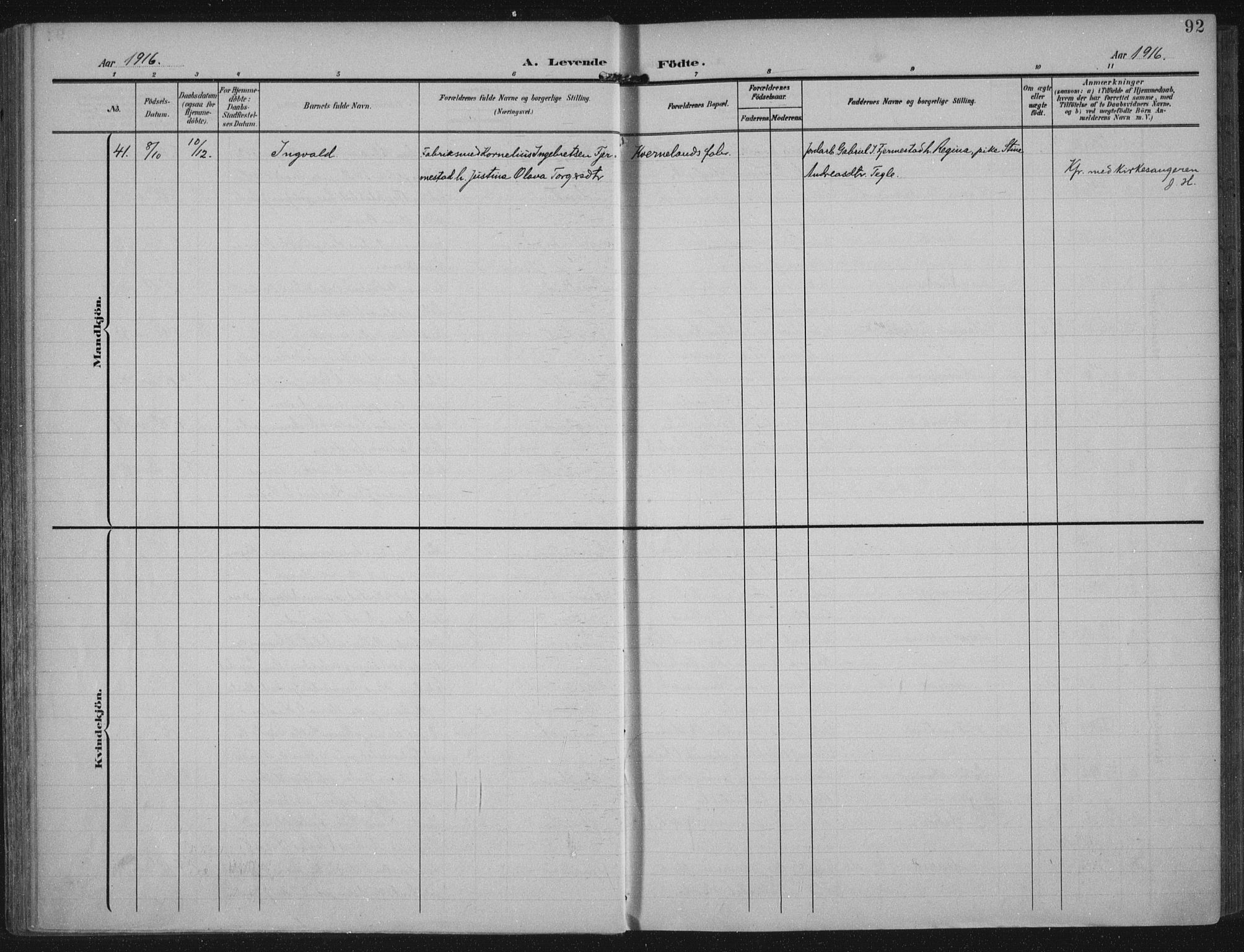 Lye sokneprestkontor, AV/SAST-A-101794/002/A/L0001: Parish register (official) no. A 12, 1904-1920, p. 92