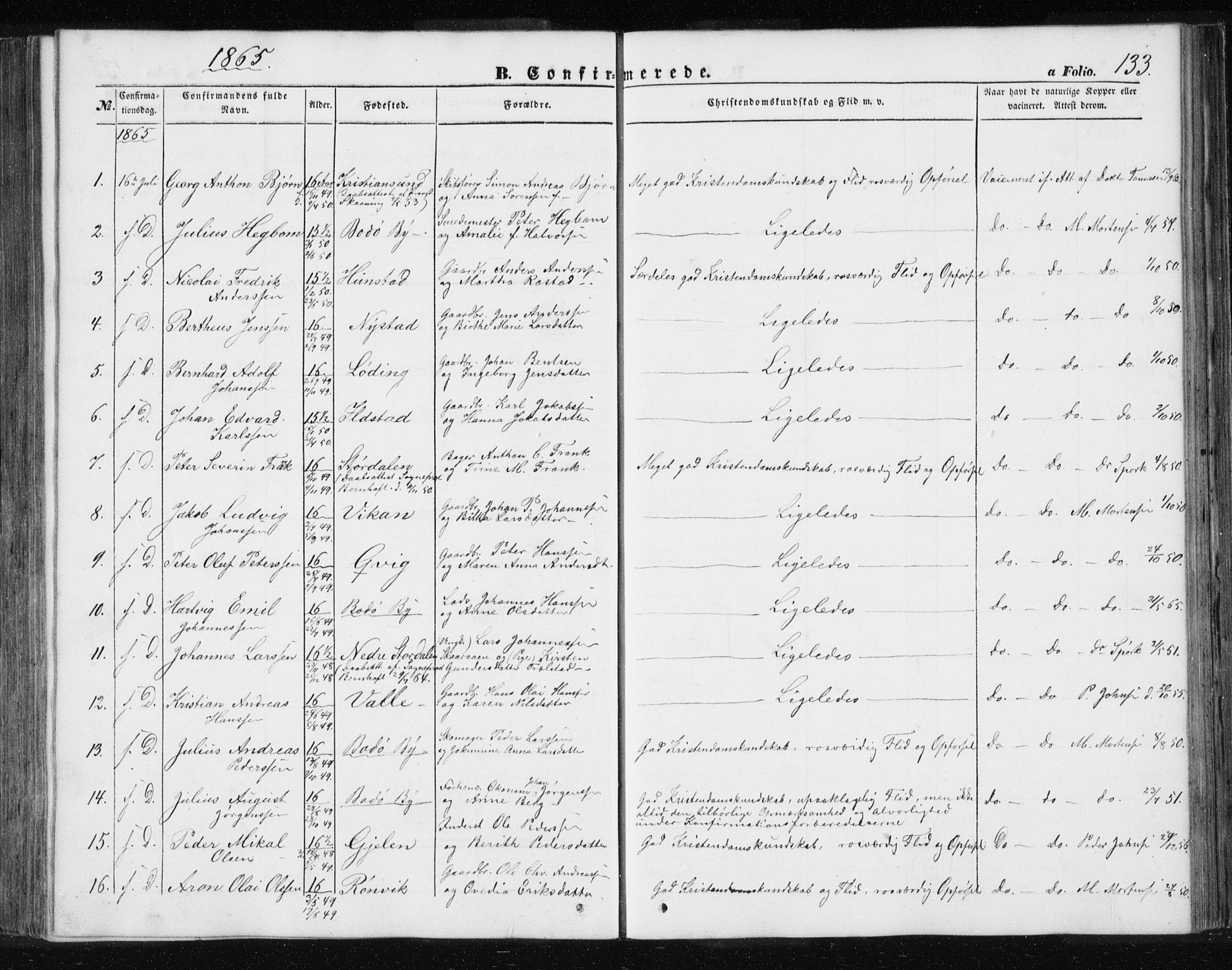 Ministerialprotokoller, klokkerbøker og fødselsregistre - Nordland, SAT/A-1459/801/L0028: Parish register (copy) no. 801C03, 1855-1867, p. 133