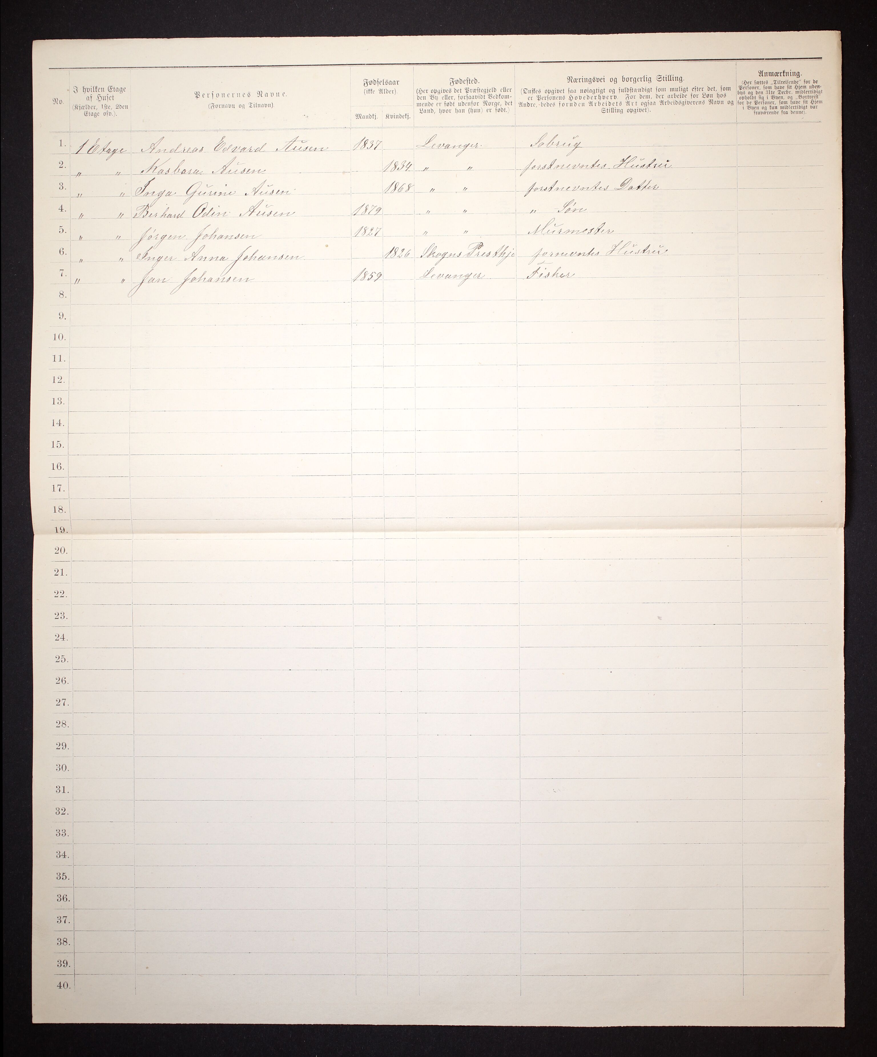 SAT, 1885 census for 1701 Levanger, 1885, p. 103b