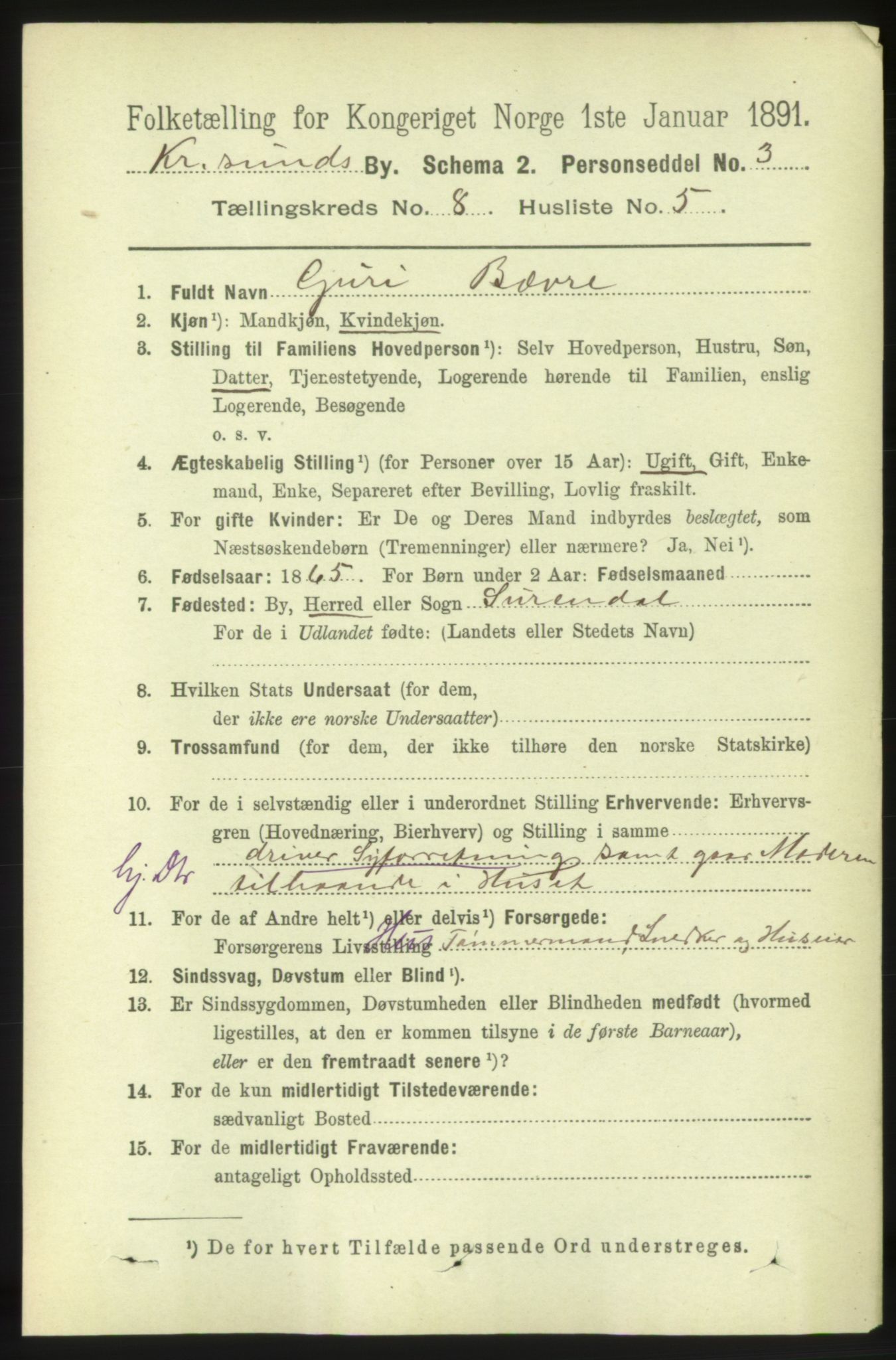 RA, 1891 census for 1503 Kristiansund, 1891, p. 6295