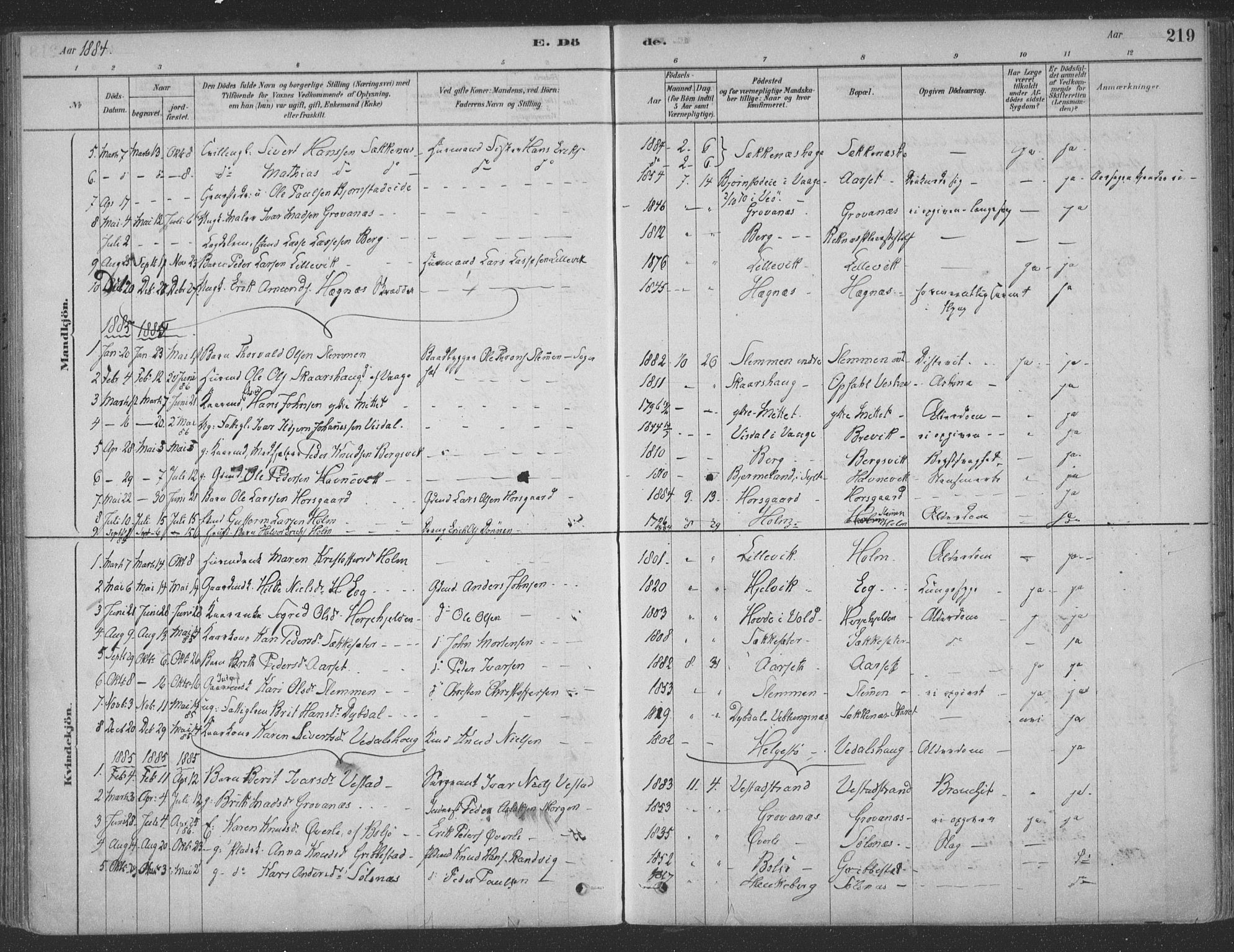 Ministerialprotokoller, klokkerbøker og fødselsregistre - Møre og Romsdal, SAT/A-1454/547/L0604: Parish register (official) no. 547A06, 1878-1906, p. 219