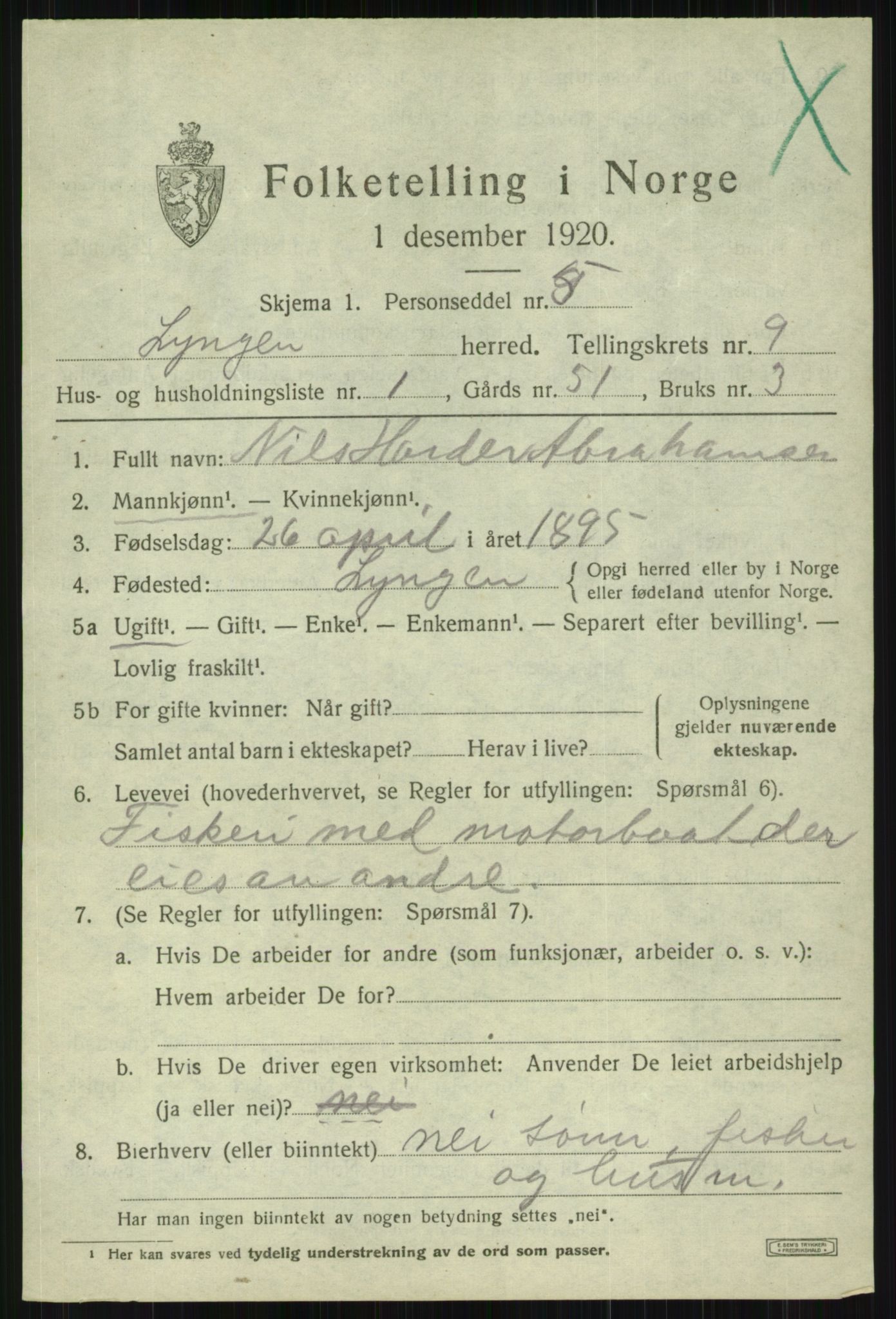 SATØ, 1920 census for Lyngen, 1920, p. 7561