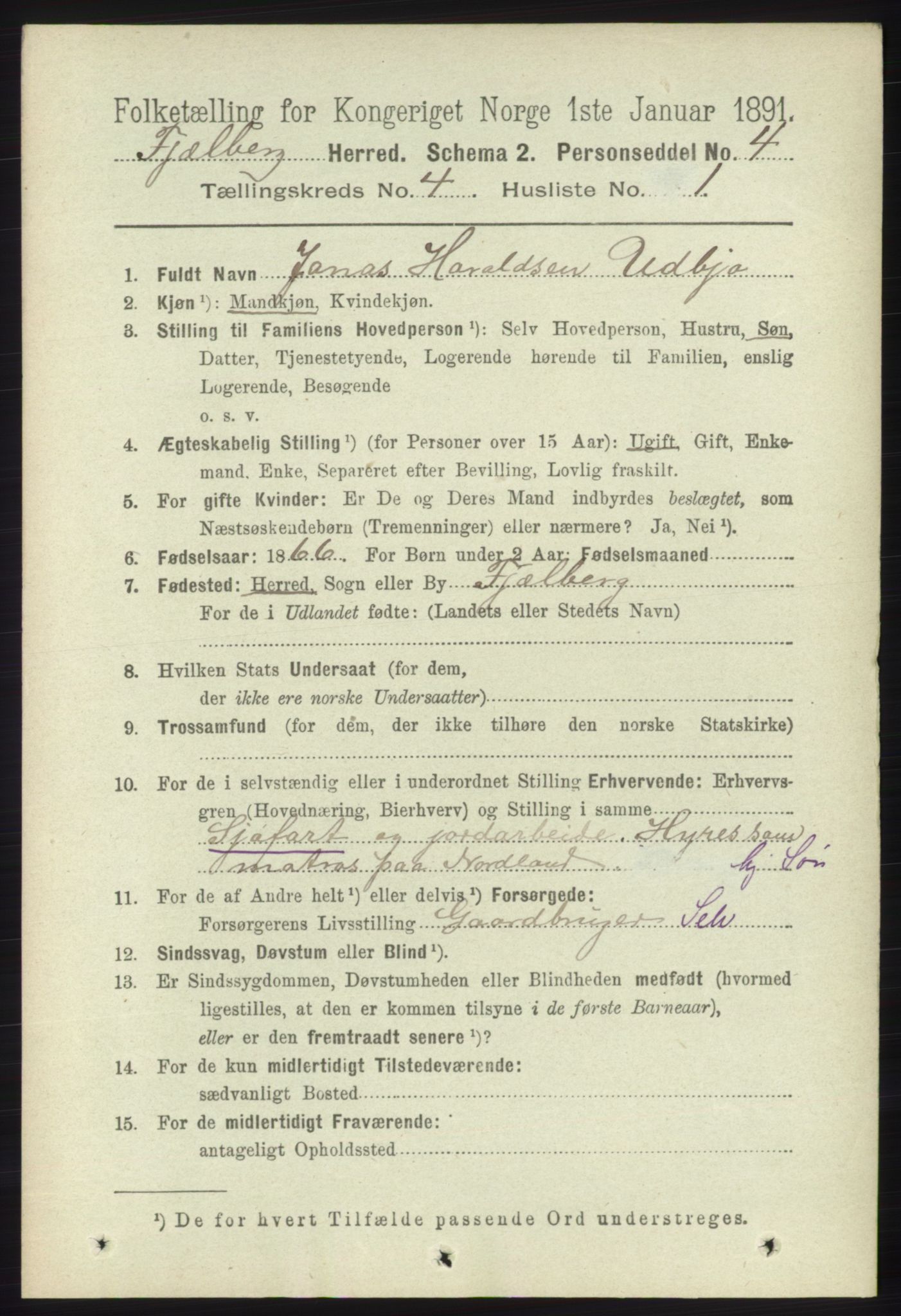 RA, 1891 census for 1213 Fjelberg, 1891, p. 1174