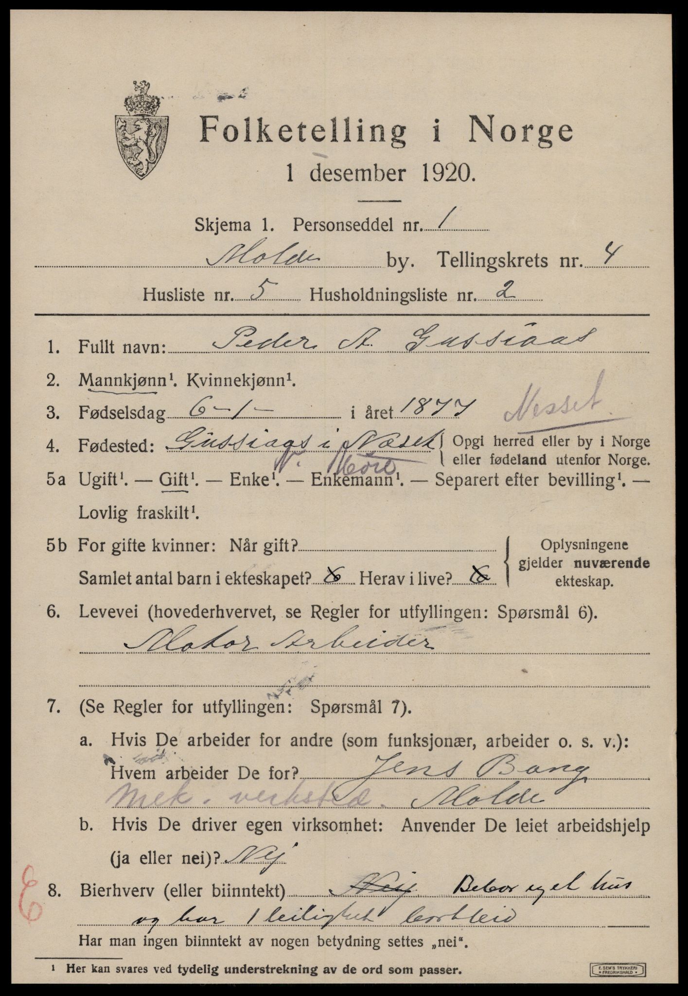 SAT, 1920 census for Molde, 1920, p. 5153