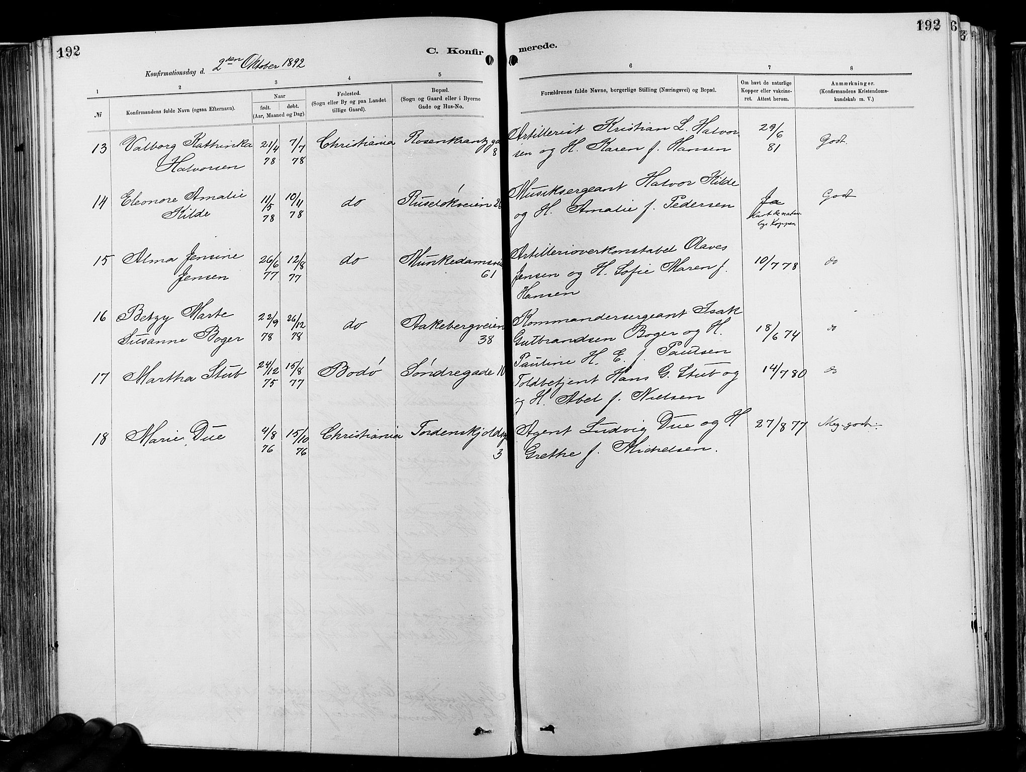 Garnisonsmenigheten Kirkebøker, AV/SAO-A-10846/F/Fa/L0012: Parish register (official) no. 12, 1880-1893, p. 192