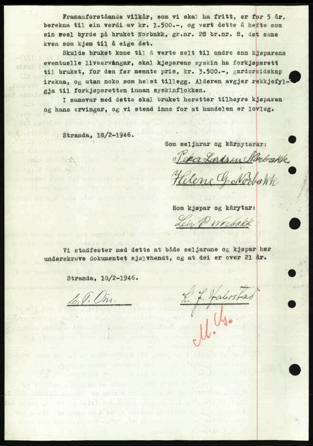 Nordre Sunnmøre sorenskriveri, AV/SAT-A-0006/1/2/2C/2Ca: Mortgage book no. A20b, 1946-1946, Diary no: : 288/1946