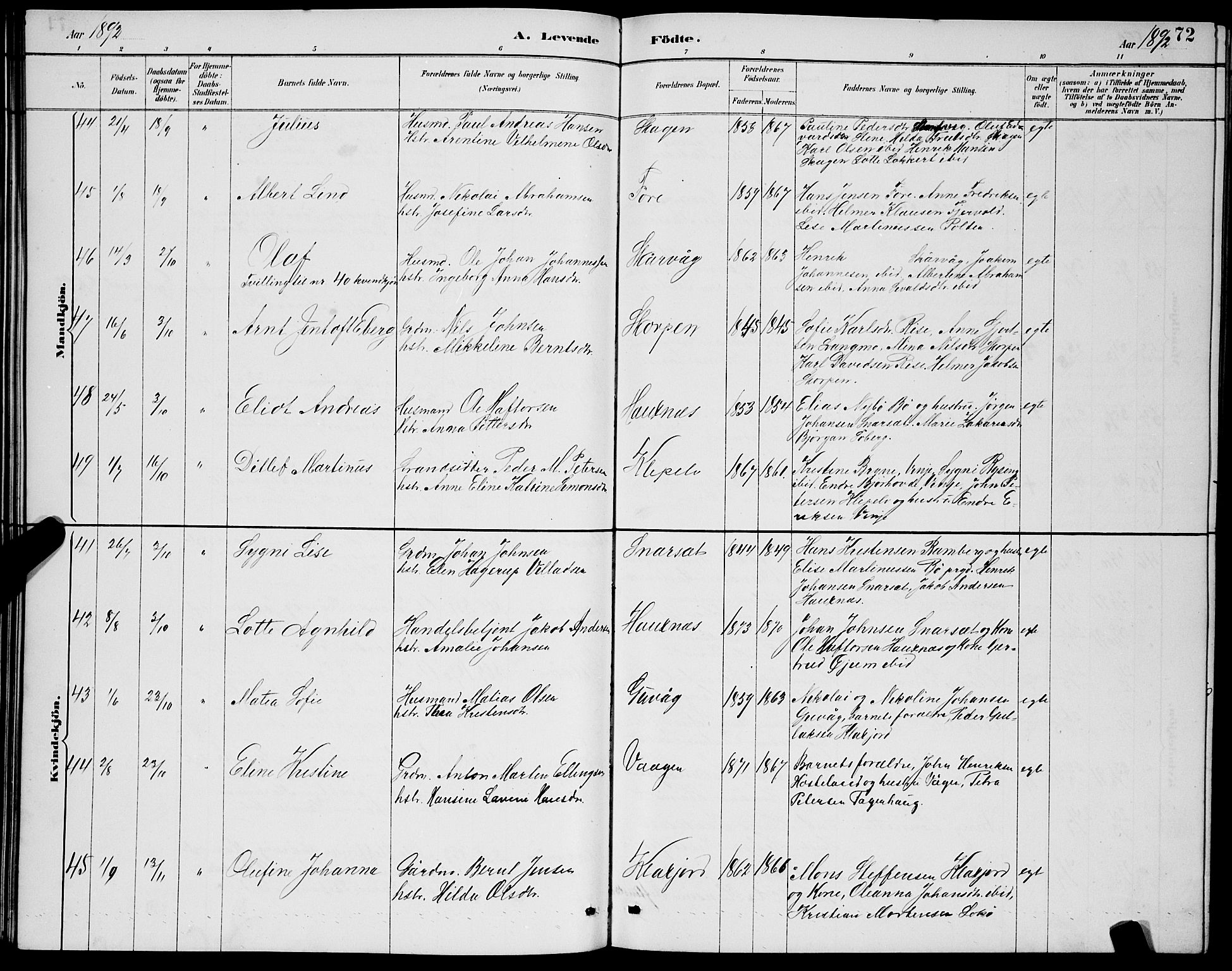 Ministerialprotokoller, klokkerbøker og fødselsregistre - Nordland, AV/SAT-A-1459/891/L1315: Parish register (copy) no. 891C04, 1886-1893, p. 72