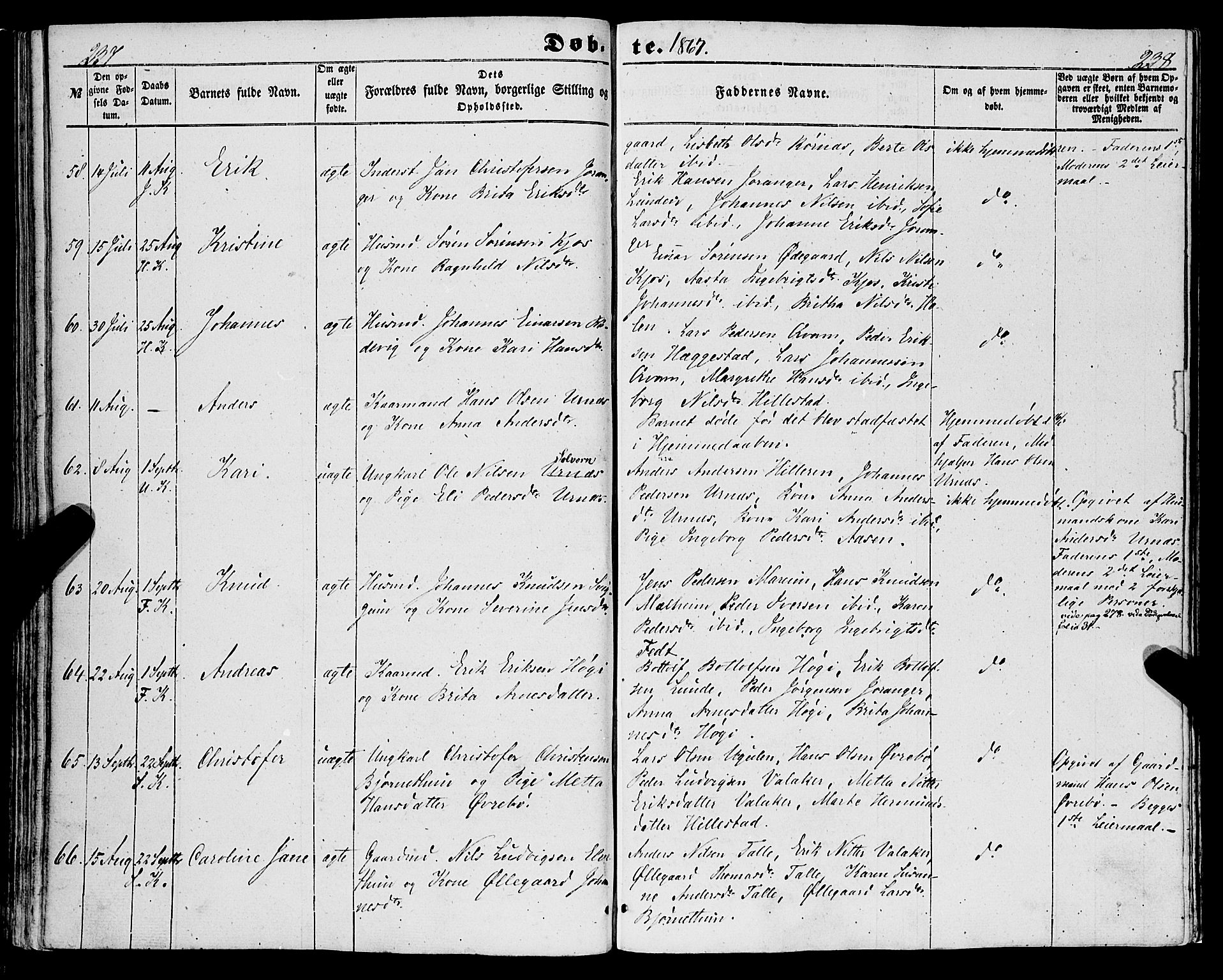 Hafslo sokneprestembete, AV/SAB-A-80301/H/Haa/Haaa/L0009: Parish register (official) no. A 9, 1852-1873, p. 237-238