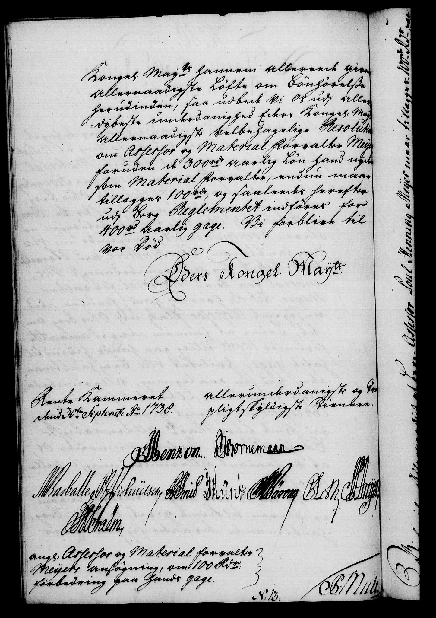 Rentekammeret, Kammerkanselliet, RA/EA-3111/G/Gf/Gfa/L0021: Norsk relasjons- og resolusjonsprotokoll (merket RK 52.21), 1738, p. 461