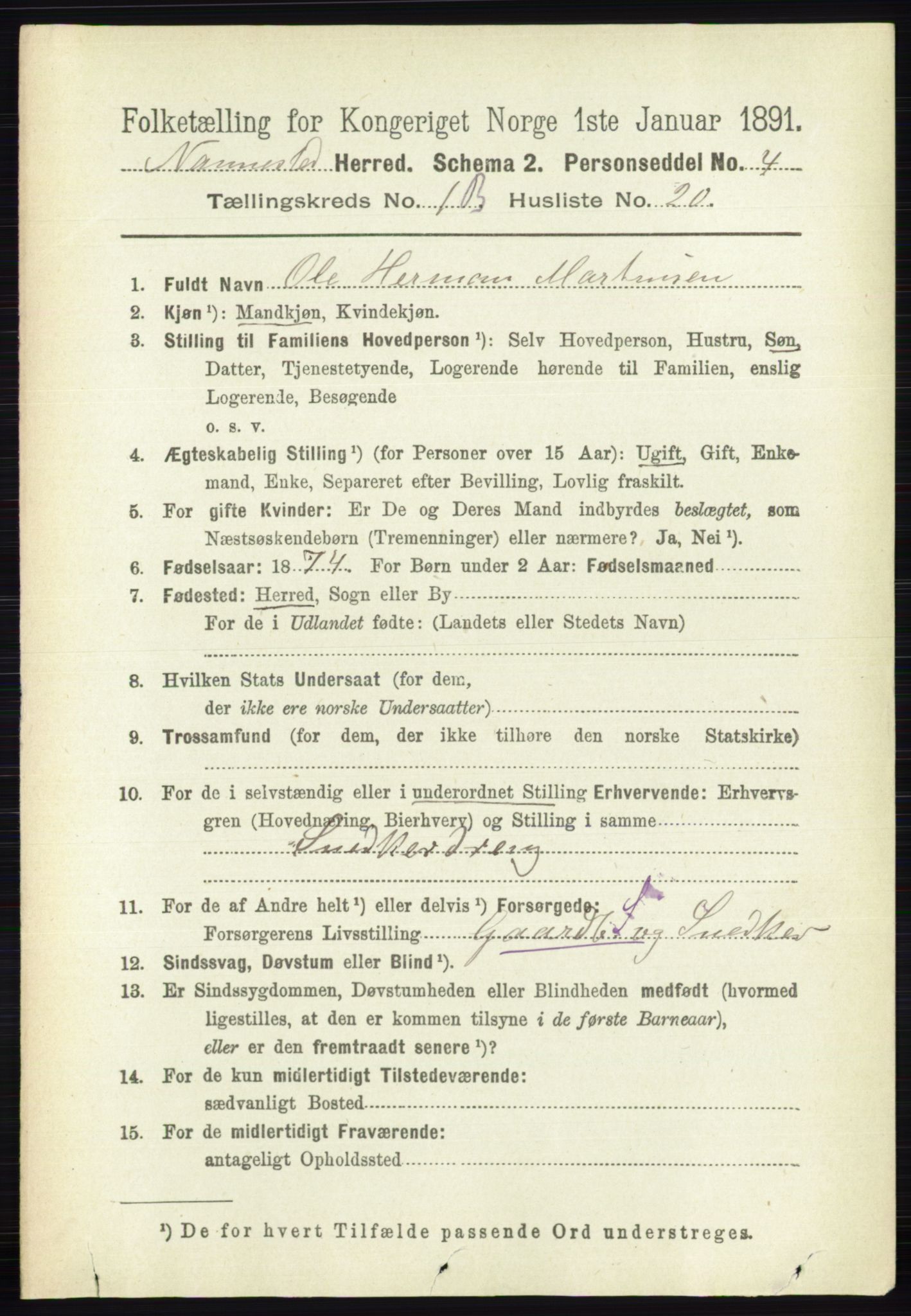 RA, 1891 census for 0238 Nannestad, 1891, p. 812