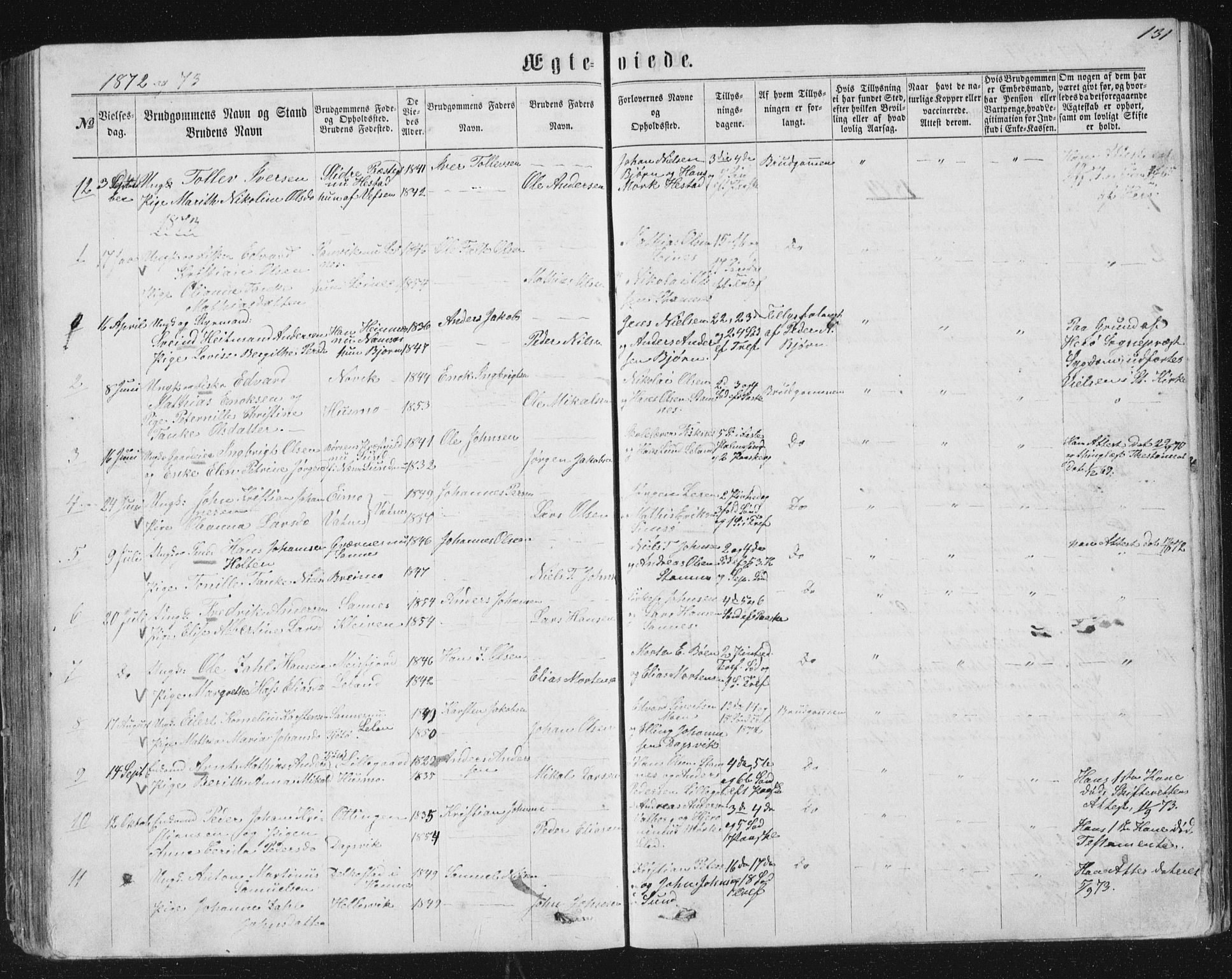 Ministerialprotokoller, klokkerbøker og fødselsregistre - Nordland, AV/SAT-A-1459/831/L0476: Parish register (copy) no. 831C03, 1866-1877, p. 131