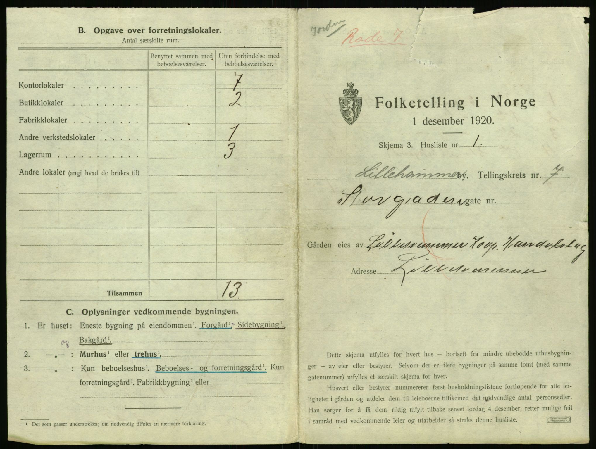 SAH, 1920 census for Lillehammer, 1920, p. 764