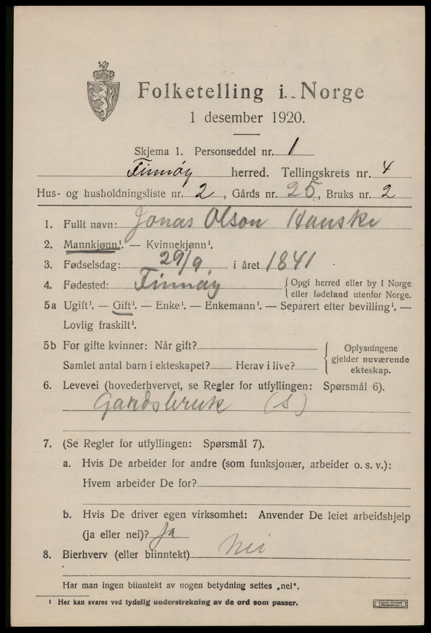 SAST, 1920 census for Finnøy, 1920, p. 2468