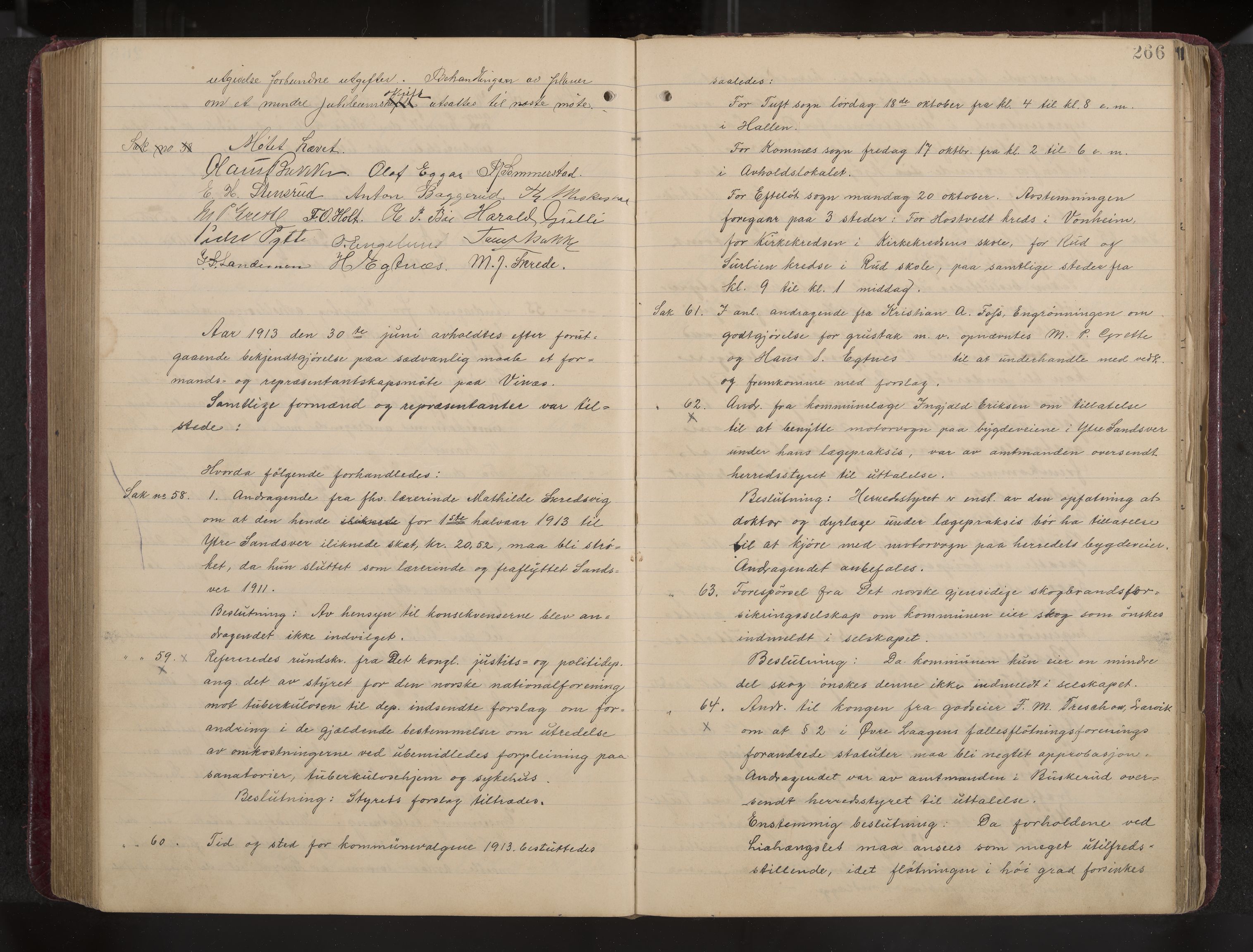 Ytre Sandsvær formannskap og sentraladministrasjon, IKAK/0629021/A/Aa/L0001: Møtebok med register, 1902-1919, p. 266