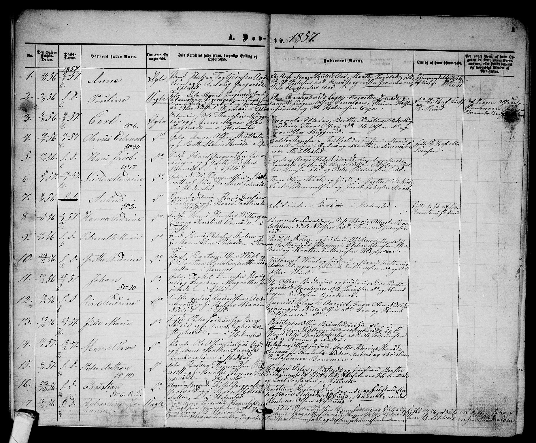 Sandsvær kirkebøker, SAKO/A-244/G/Ga/L0005: Parish register (copy) no. I 5, 1857-1873, p. 1