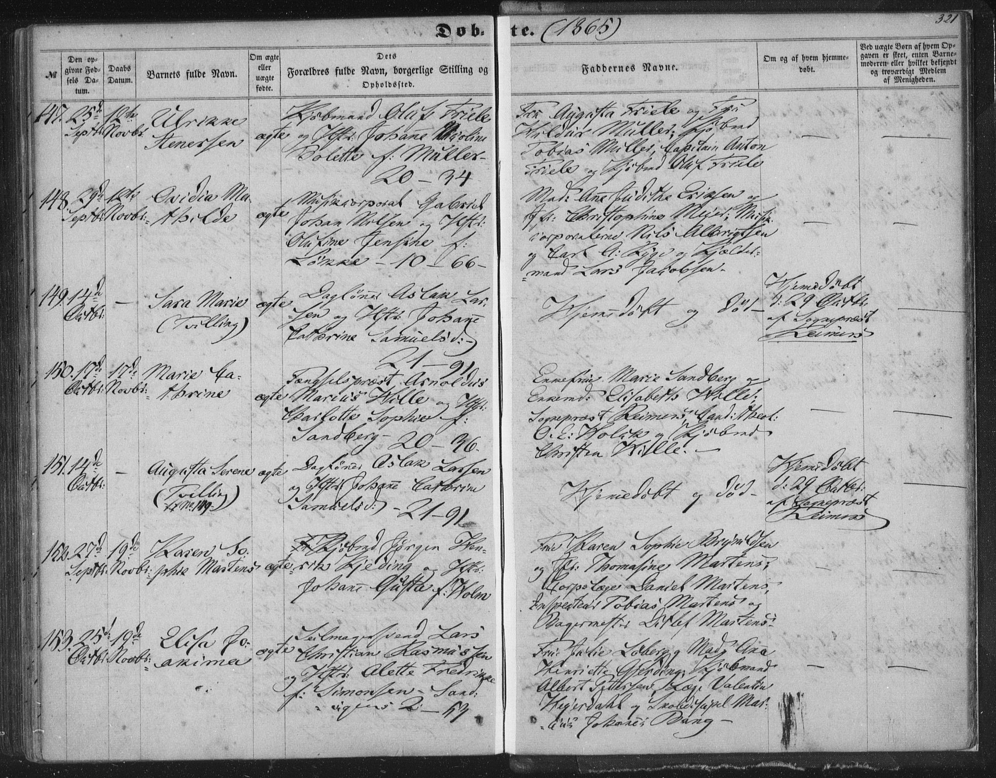 Korskirken sokneprestembete, SAB/A-76101/H/Haa/L0018: Parish register (official) no. B 4, 1857-1866, p. 321