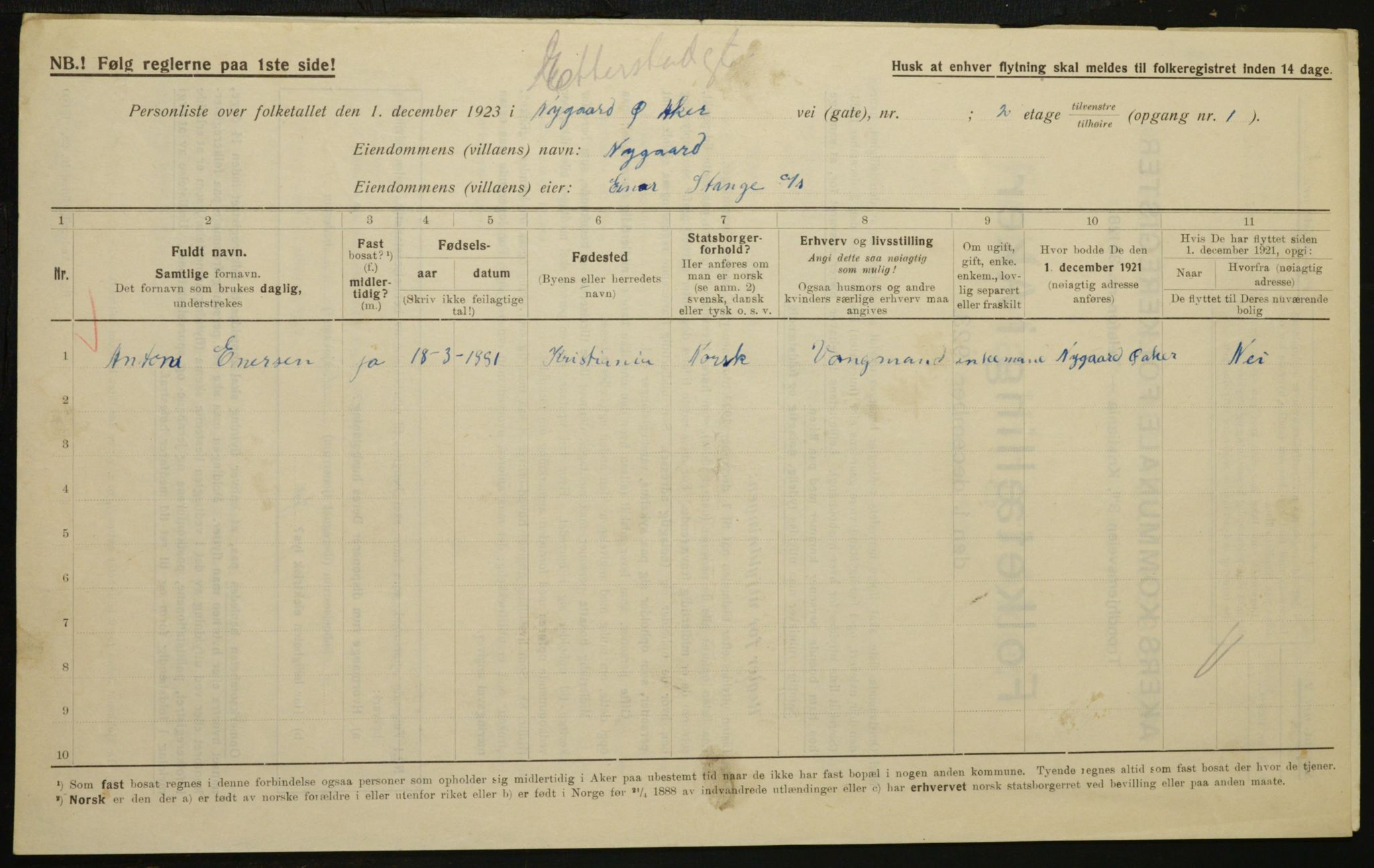 , Municipal Census 1923 for Aker, 1923, p. 23640