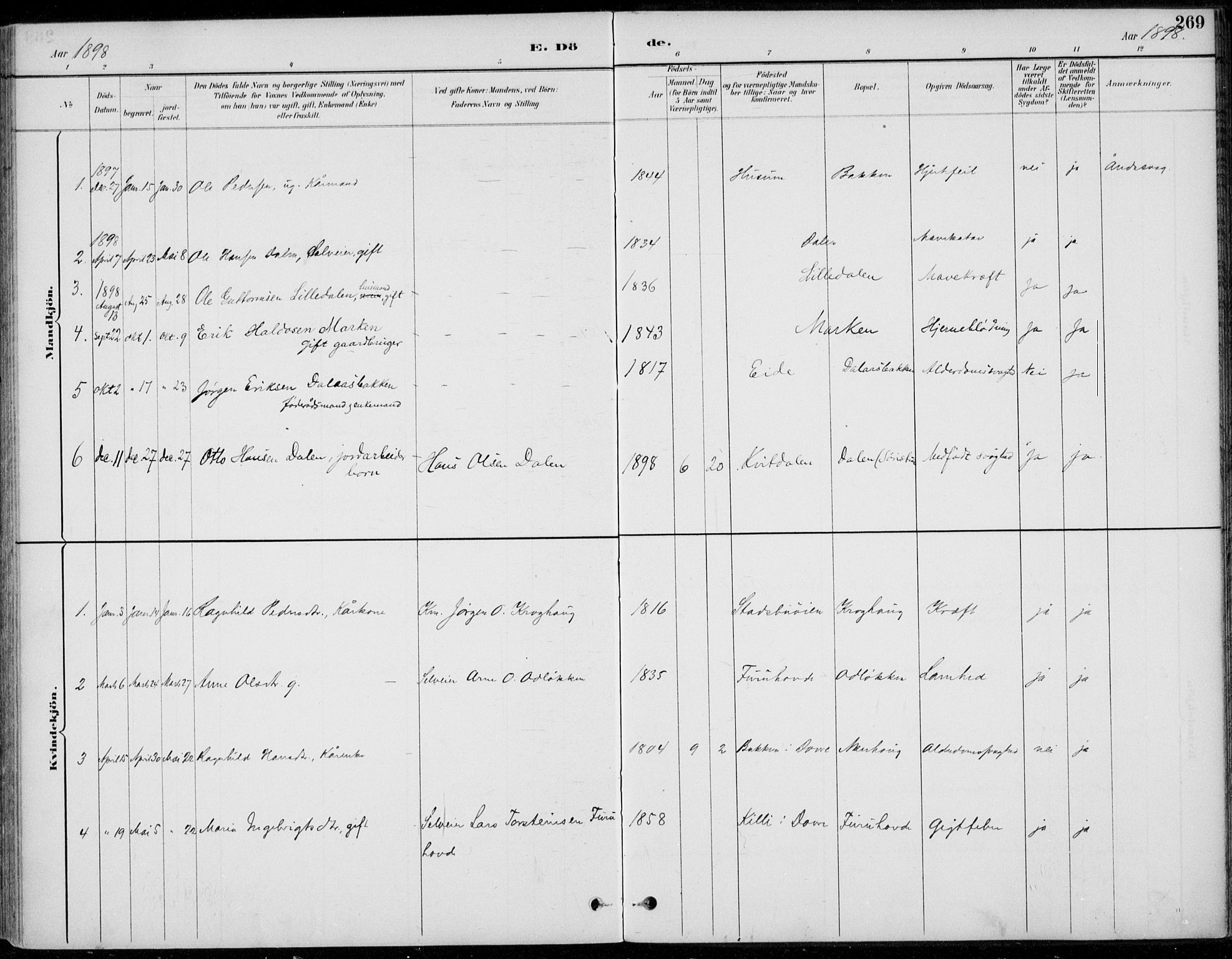 Alvdal prestekontor, AV/SAH-PREST-060/H/Ha/Haa/L0003: Parish register (official) no. 3, 1886-1912, p. 269