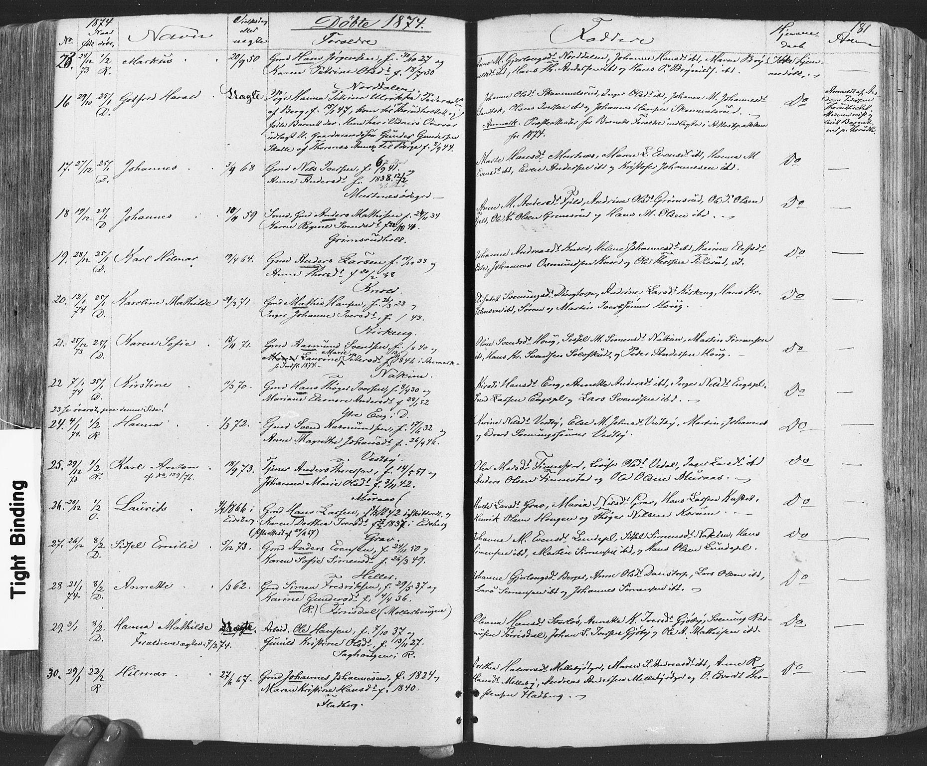 Rakkestad prestekontor Kirkebøker, AV/SAO-A-2008/F/Fa/L0011: Parish register (official) no. I 11, 1862-1877, p. 181