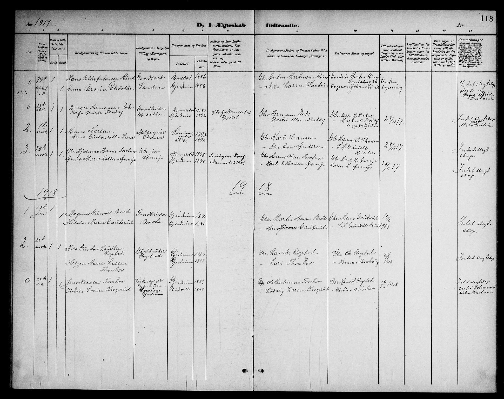 Gjerdrum prestekontor Kirkebøker, AV/SAO-A-10412b/G/Ga/L0006: Parish register (copy) no. I 6, 1901-1945, p. 118