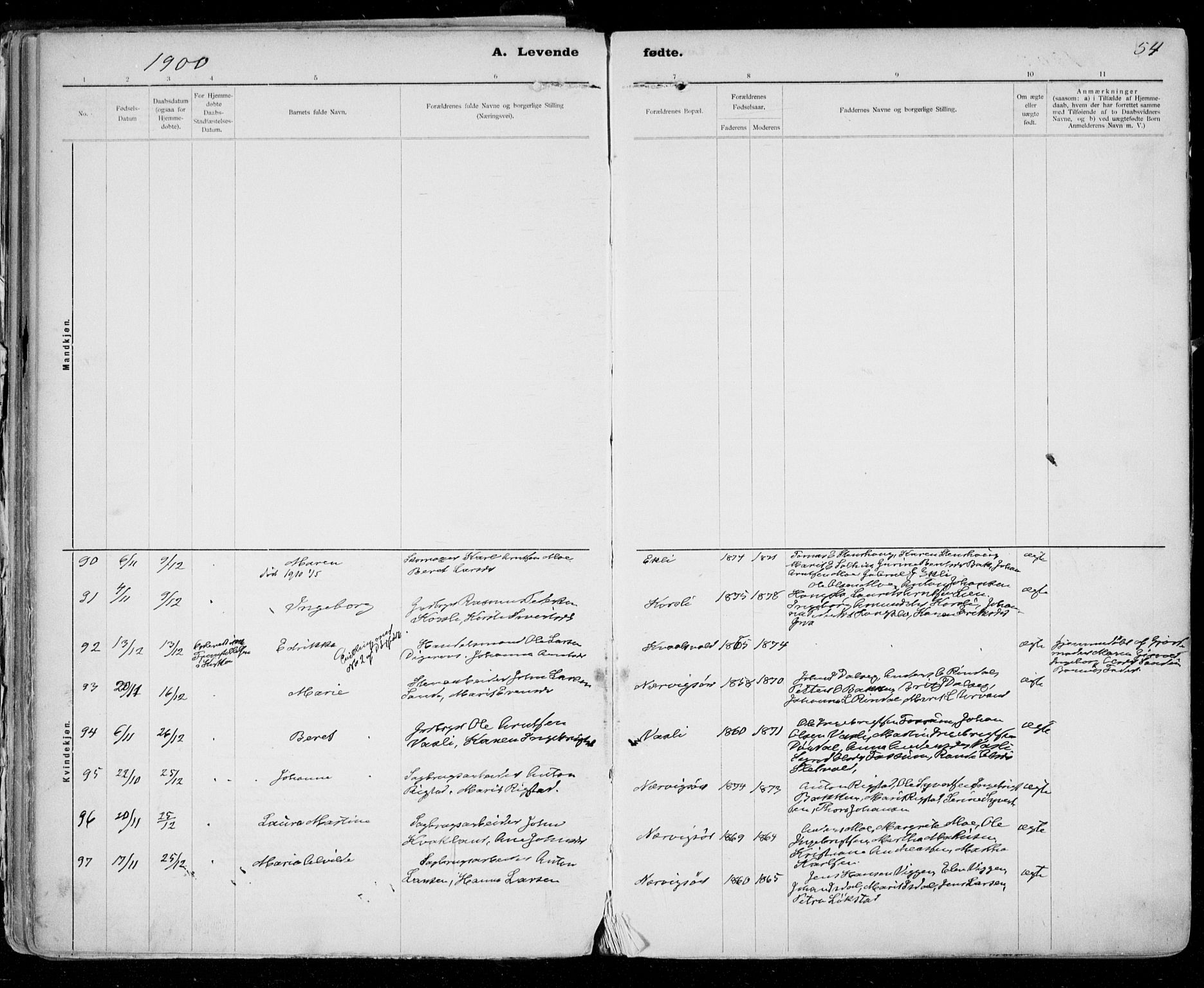 Ministerialprotokoller, klokkerbøker og fødselsregistre - Sør-Trøndelag, SAT/A-1456/668/L0811: Parish register (official) no. 668A11, 1894-1913, p. 54