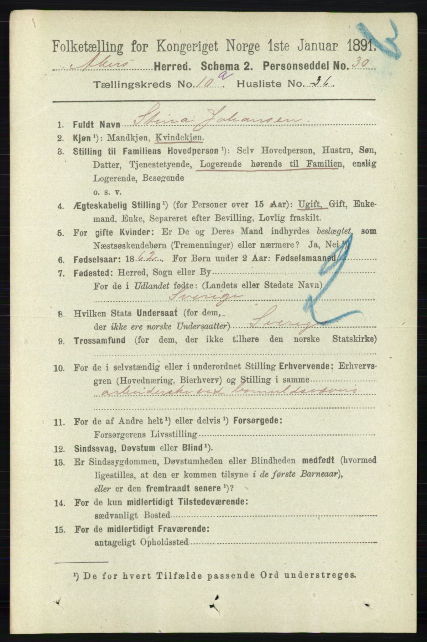 RA, 1891 census for 0218 Aker, 1891, p. 9548