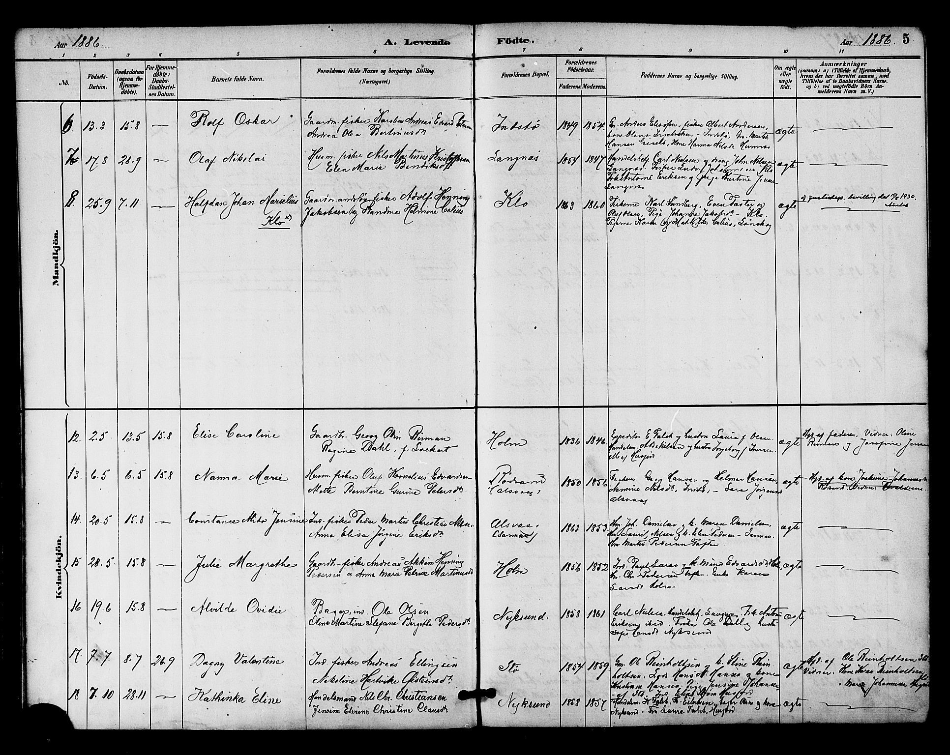 Ministerialprotokoller, klokkerbøker og fødselsregistre - Nordland, AV/SAT-A-1459/894/L1355: Parish register (official) no. 894A01, 1885-1896, p. 5