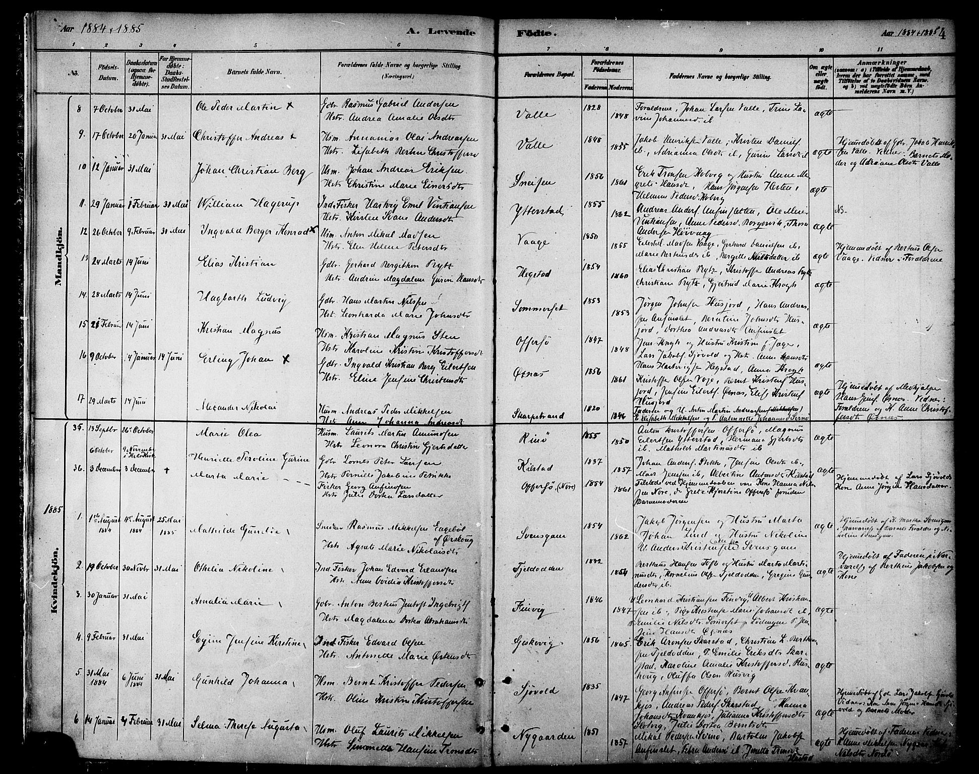 Ministerialprotokoller, klokkerbøker og fødselsregistre - Nordland, SAT/A-1459/872/L1035: Parish register (official) no. 872A10, 1884-1896, p. 4
