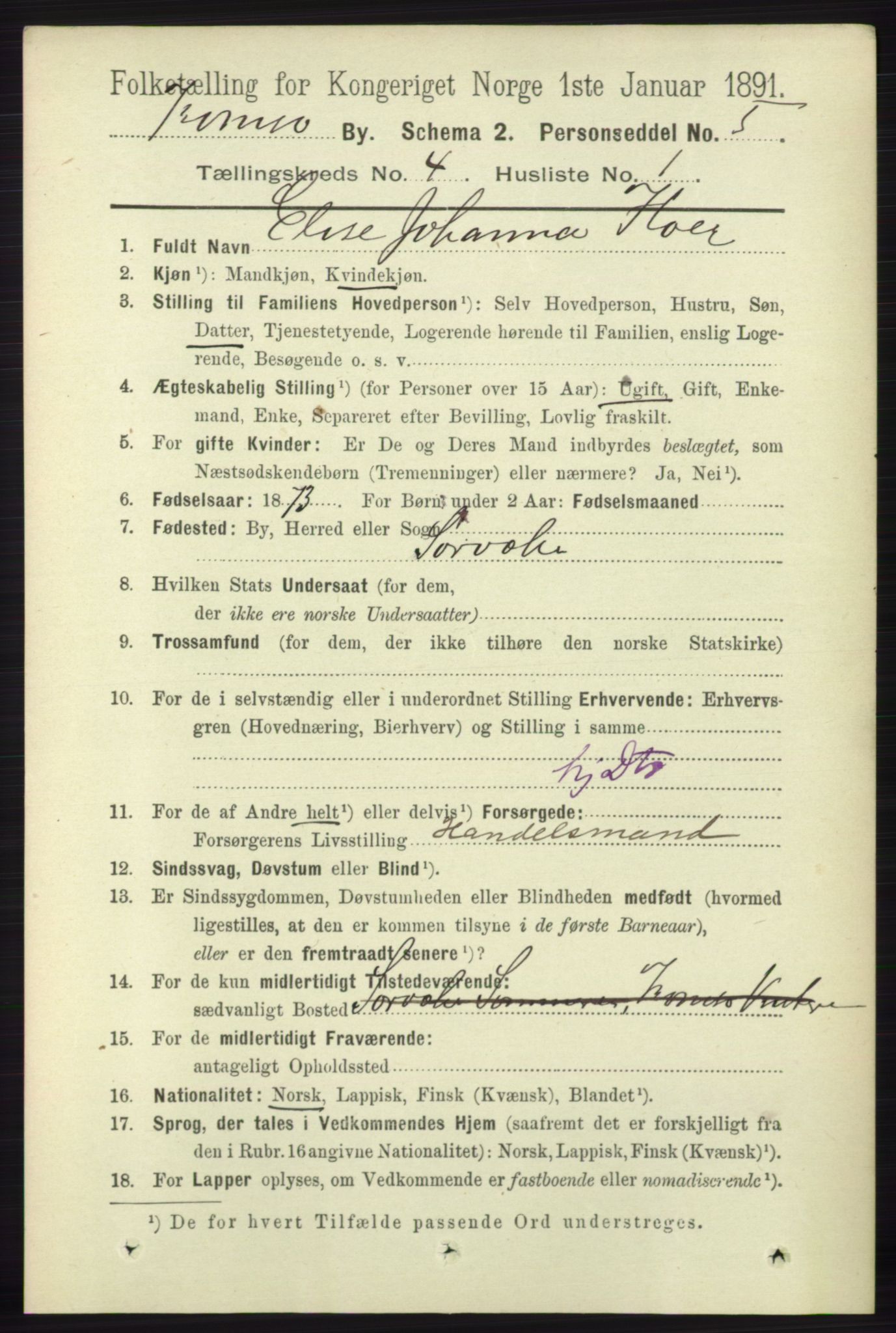 RA, 1891 census for 1902 Tromsø, 1891, p. 4090