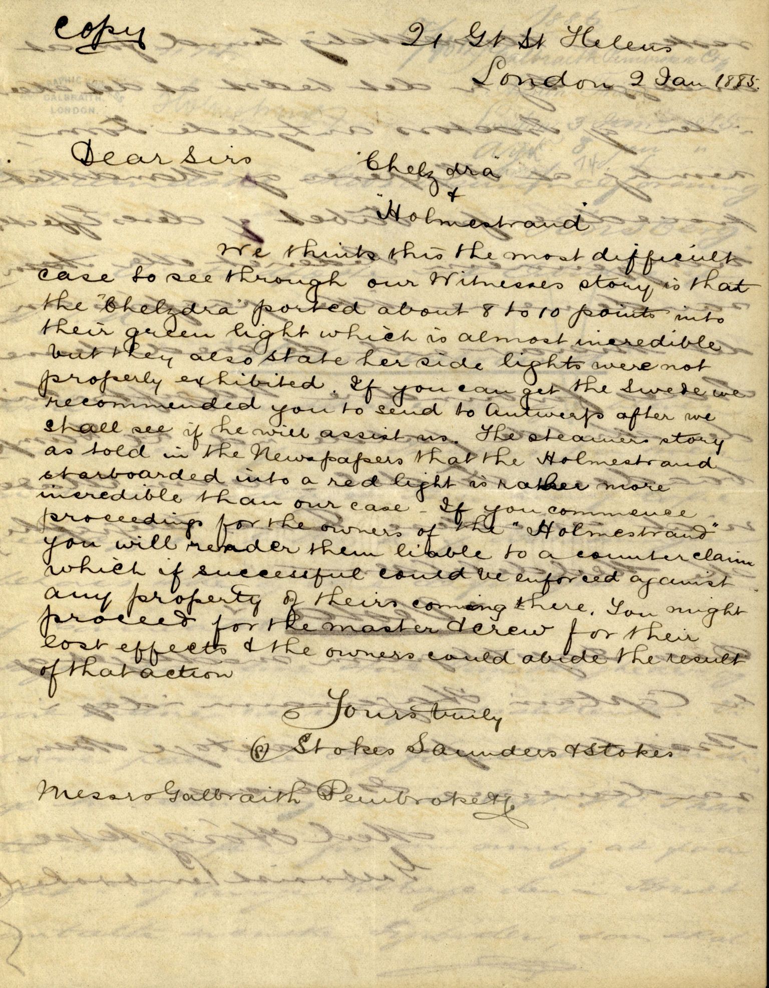 Pa 63 - Østlandske skibsassuranceforening, VEMU/A-1079/G/Ga/L0017/0013: Havaridokumenter / Diaz, Holmestrand, Kalliope, Olaf Trygvason, Norafjeld, 1884, p. 11