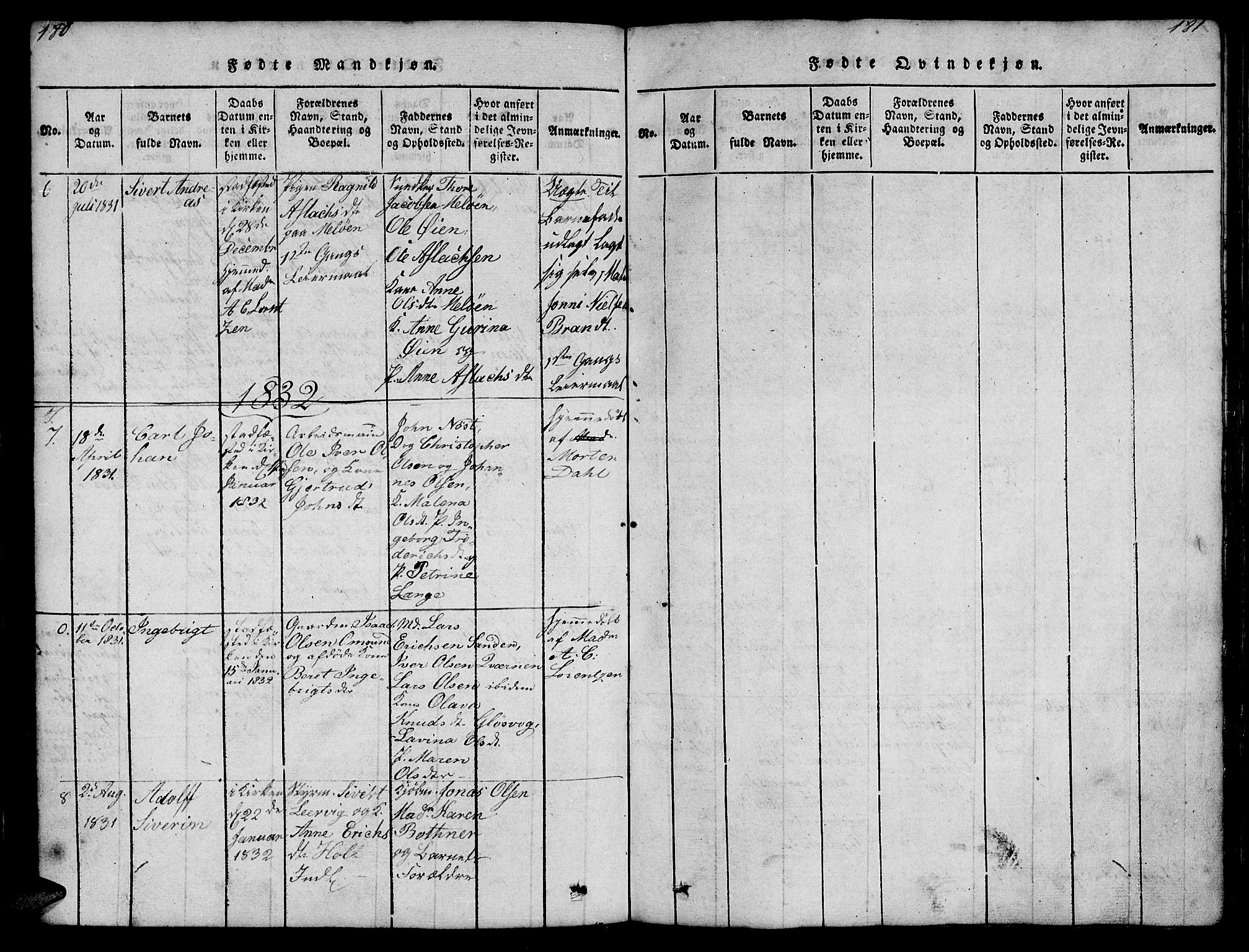 Ministerialprotokoller, klokkerbøker og fødselsregistre - Møre og Romsdal, SAT/A-1454/572/L0856: Parish register (copy) no. 572C01, 1819-1832, p. 180-181