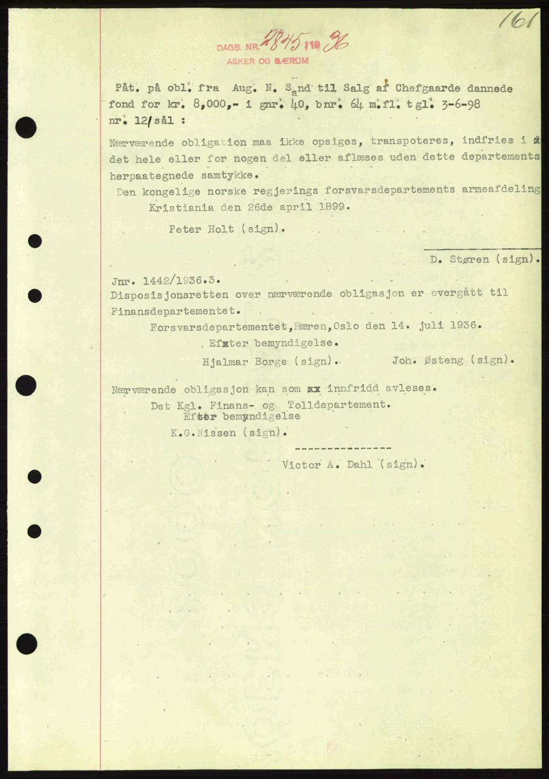 Aker herredsskriveri, AV/SAO-A-10896/G/Gb/Gbb/Gbbc/L0001: Mortgage book no. B52-53, 1936-1936, Diary no: : 2845/1936