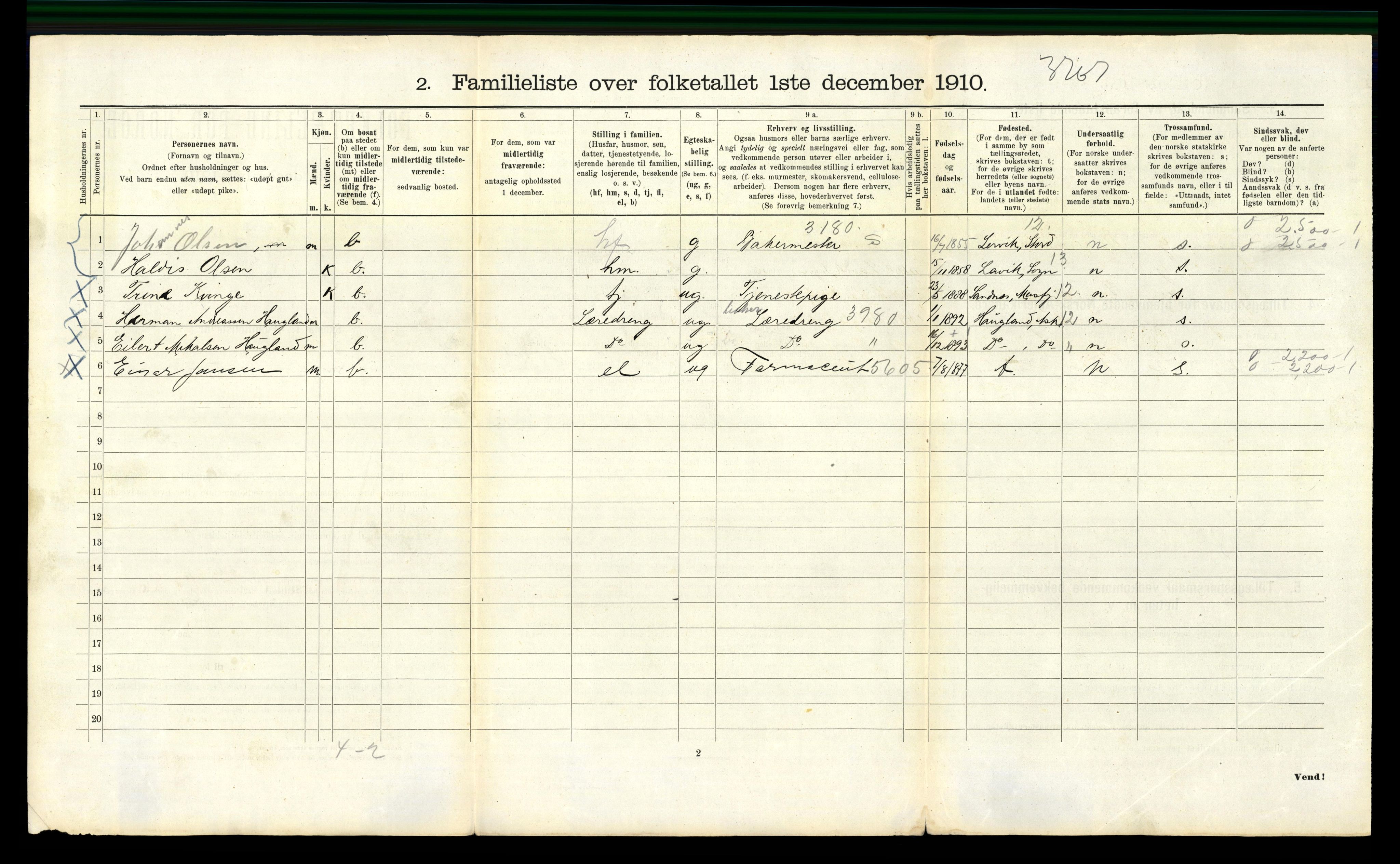 RA, 1910 census for Bergen, 1910, p. 31196