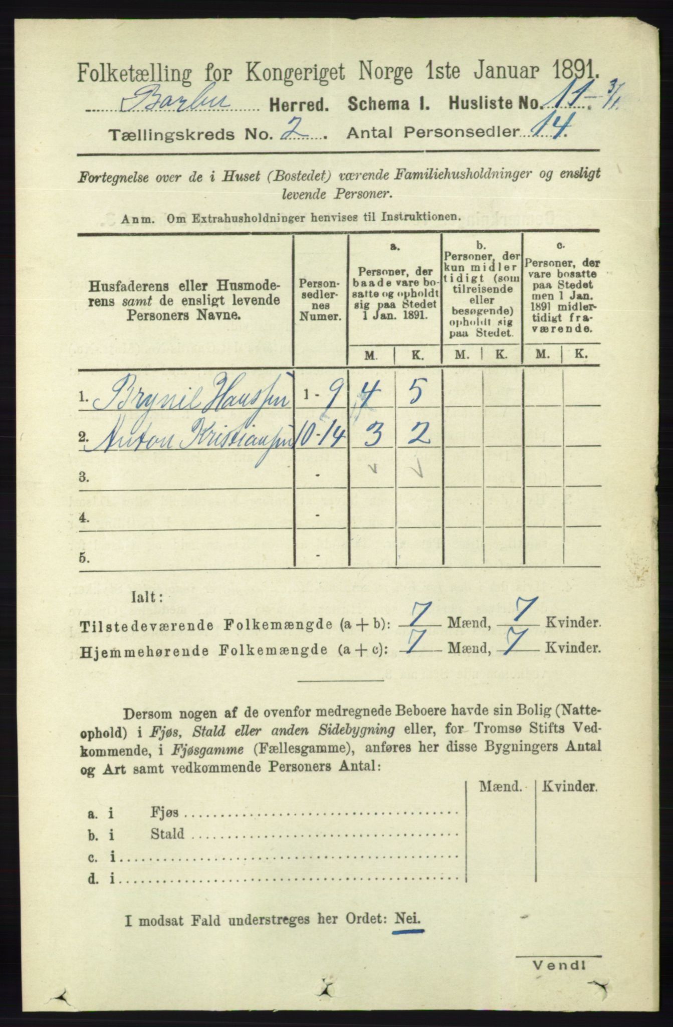 RA, 1891 census for 0990 Barbu, 1891, p. 853